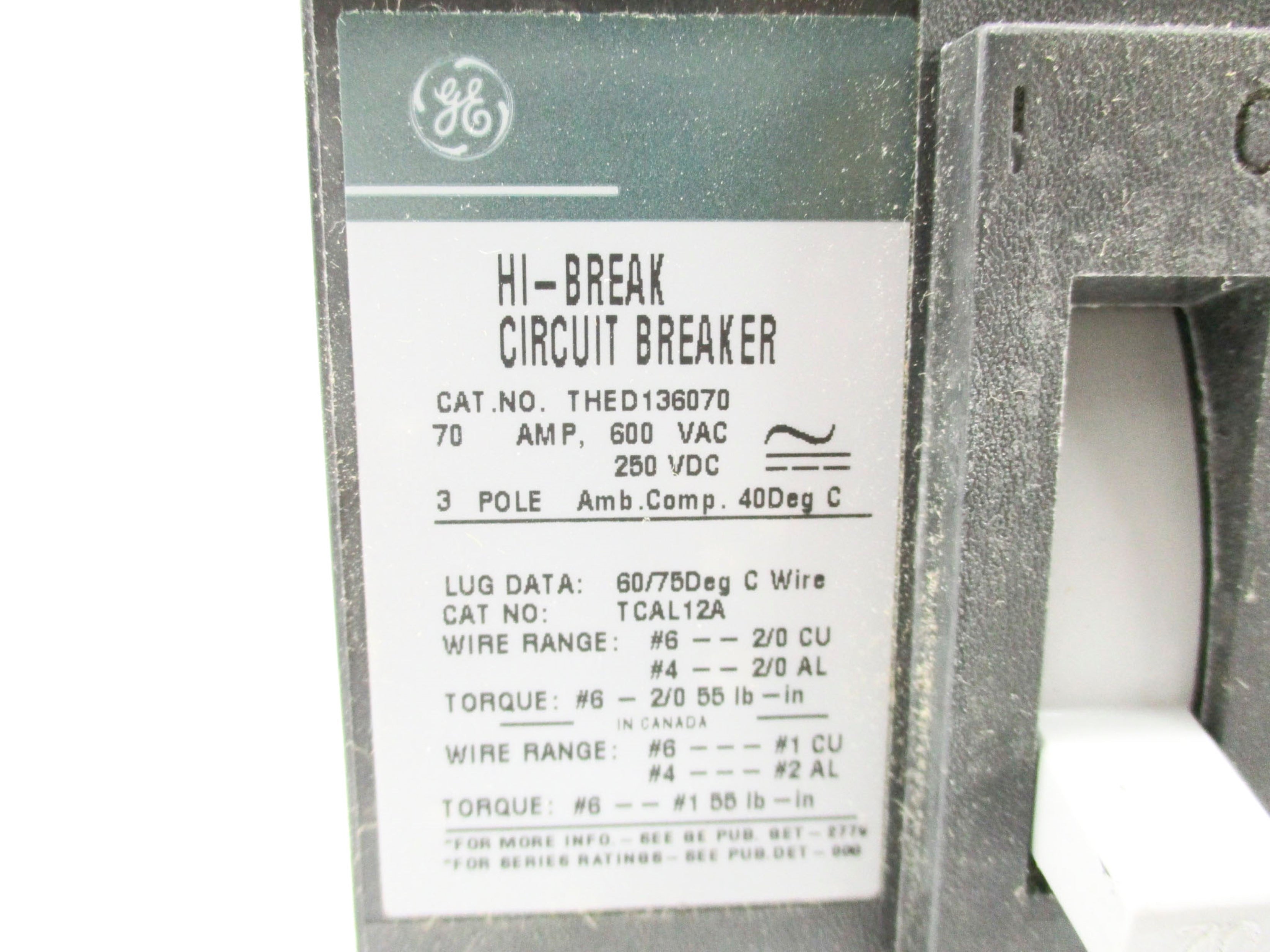 GENERAL ELECTRIC THED136070 70A 600VAC NSMP