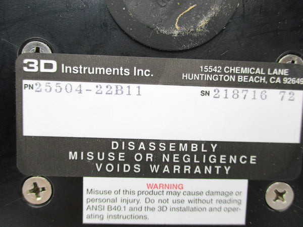 3D INSTRUMENTS 25504-22B11 0-60PSI NSNP