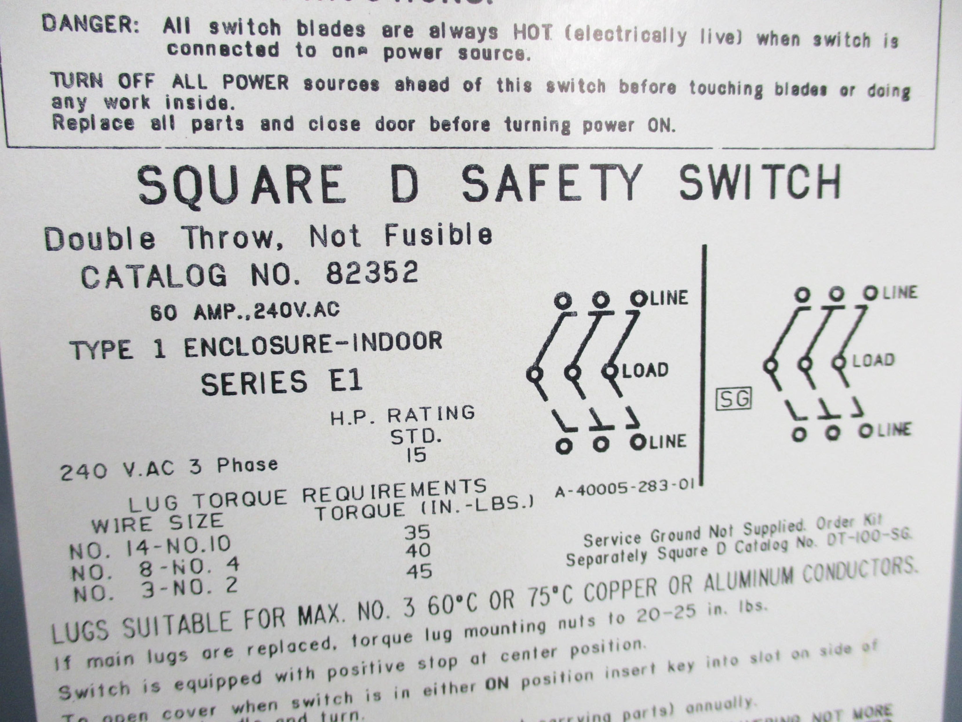 SQUARE D 82352 SER. E1 NSMP