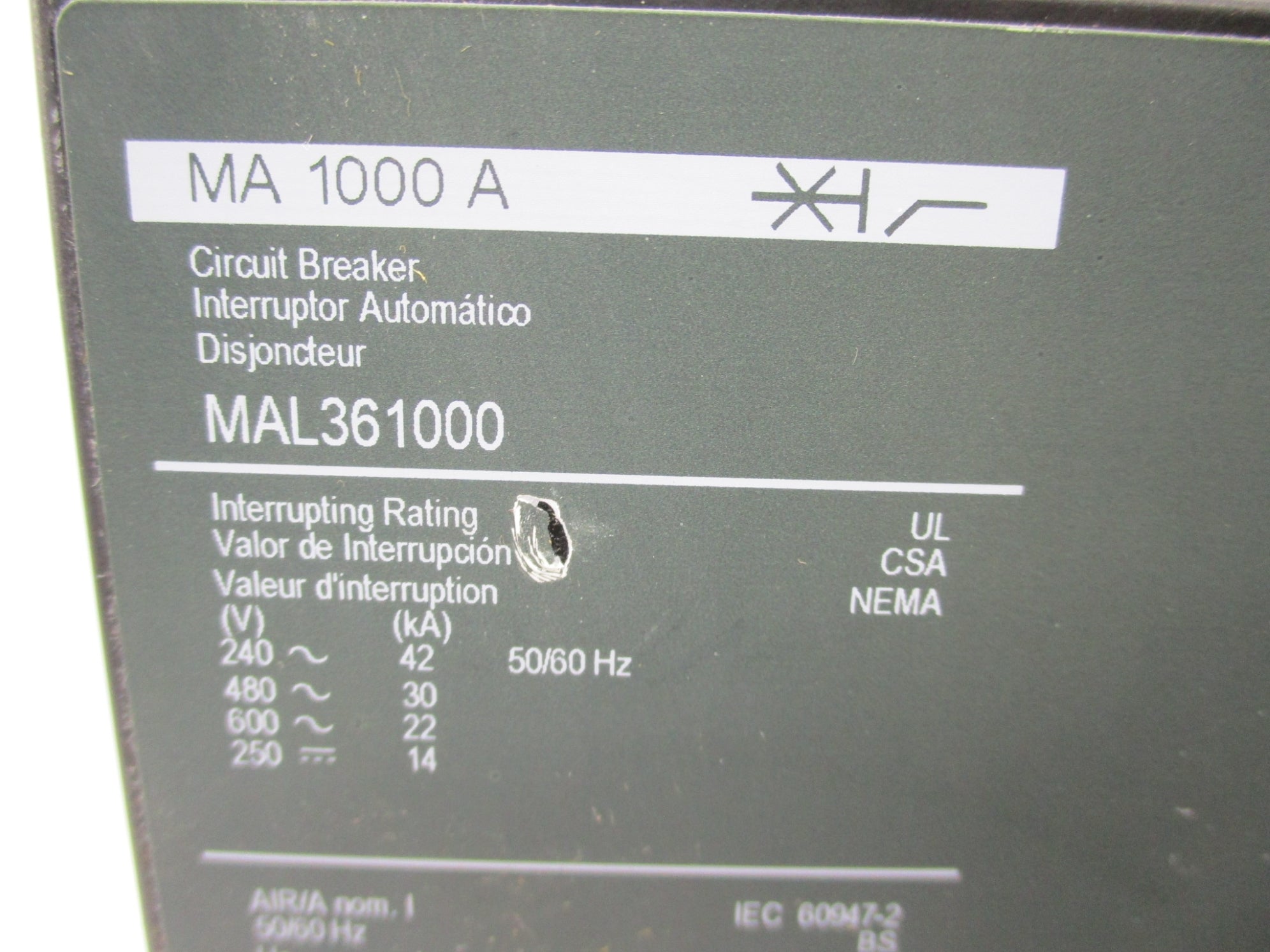 SQUARE D MAL361000 SER. S2 1000A 600V NSMP