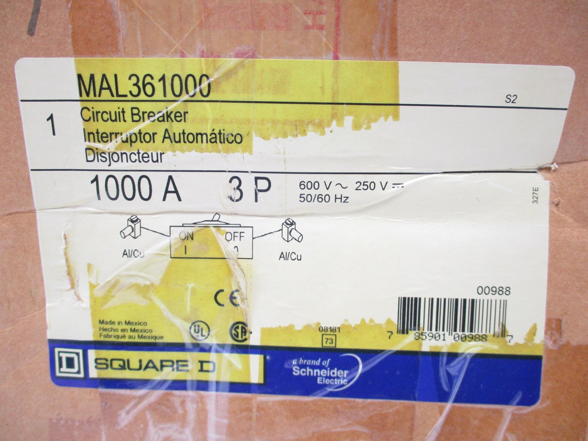 SQUARE D MAL361000 SER. S2 1000A 600V NSMP