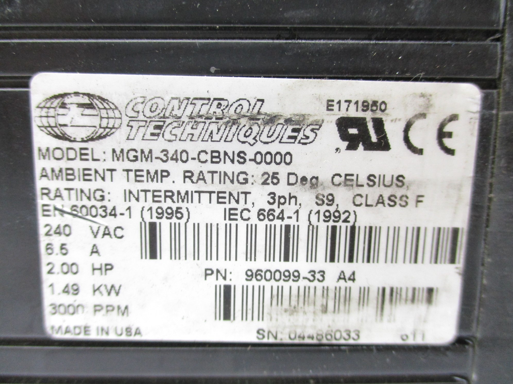 CONTROL TECHNIQUES MGM-340-CBNS-0000 UNMP