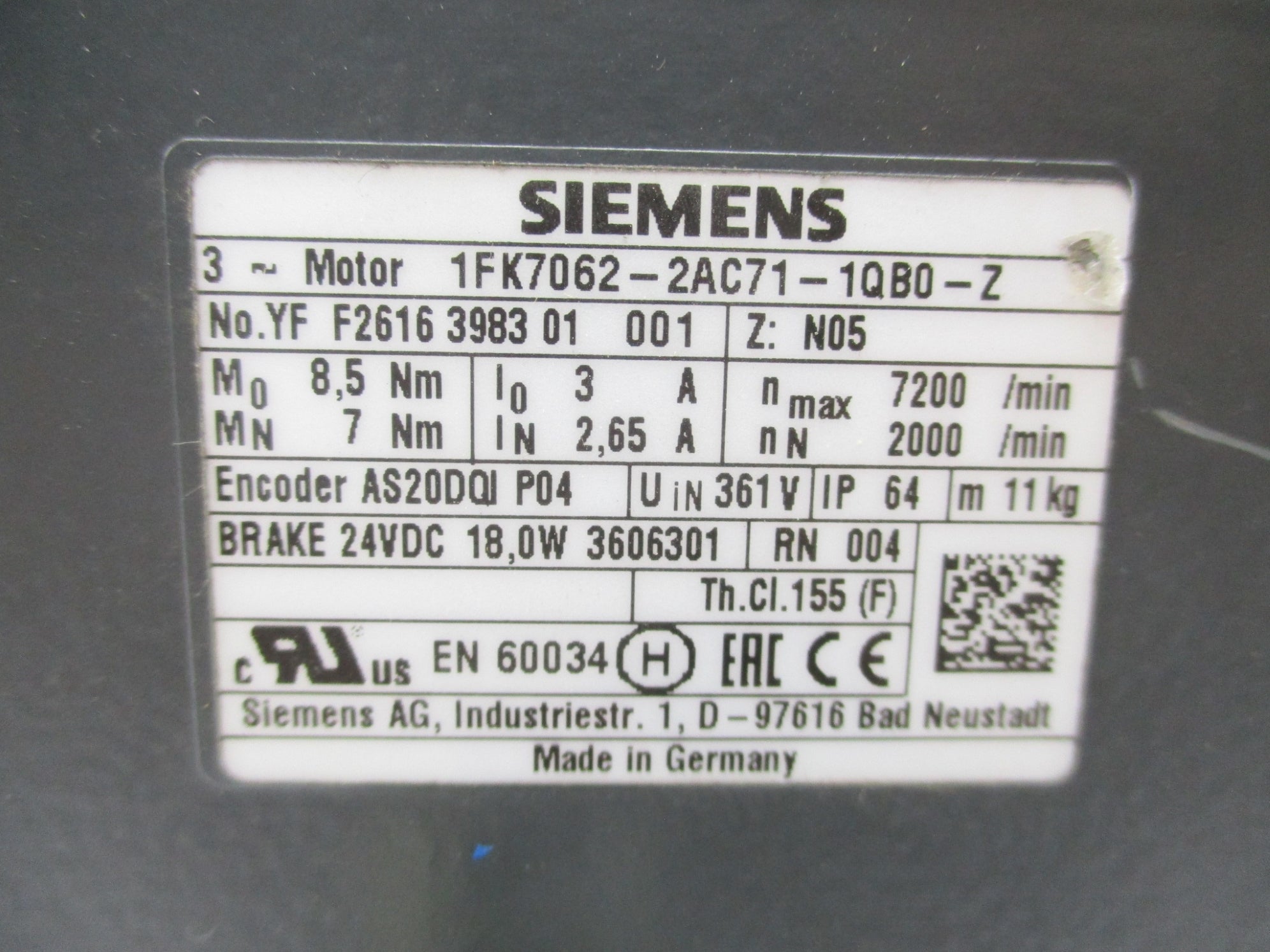 SIEMENS 1FK7062-2AC71-1QB0-Z UNMP