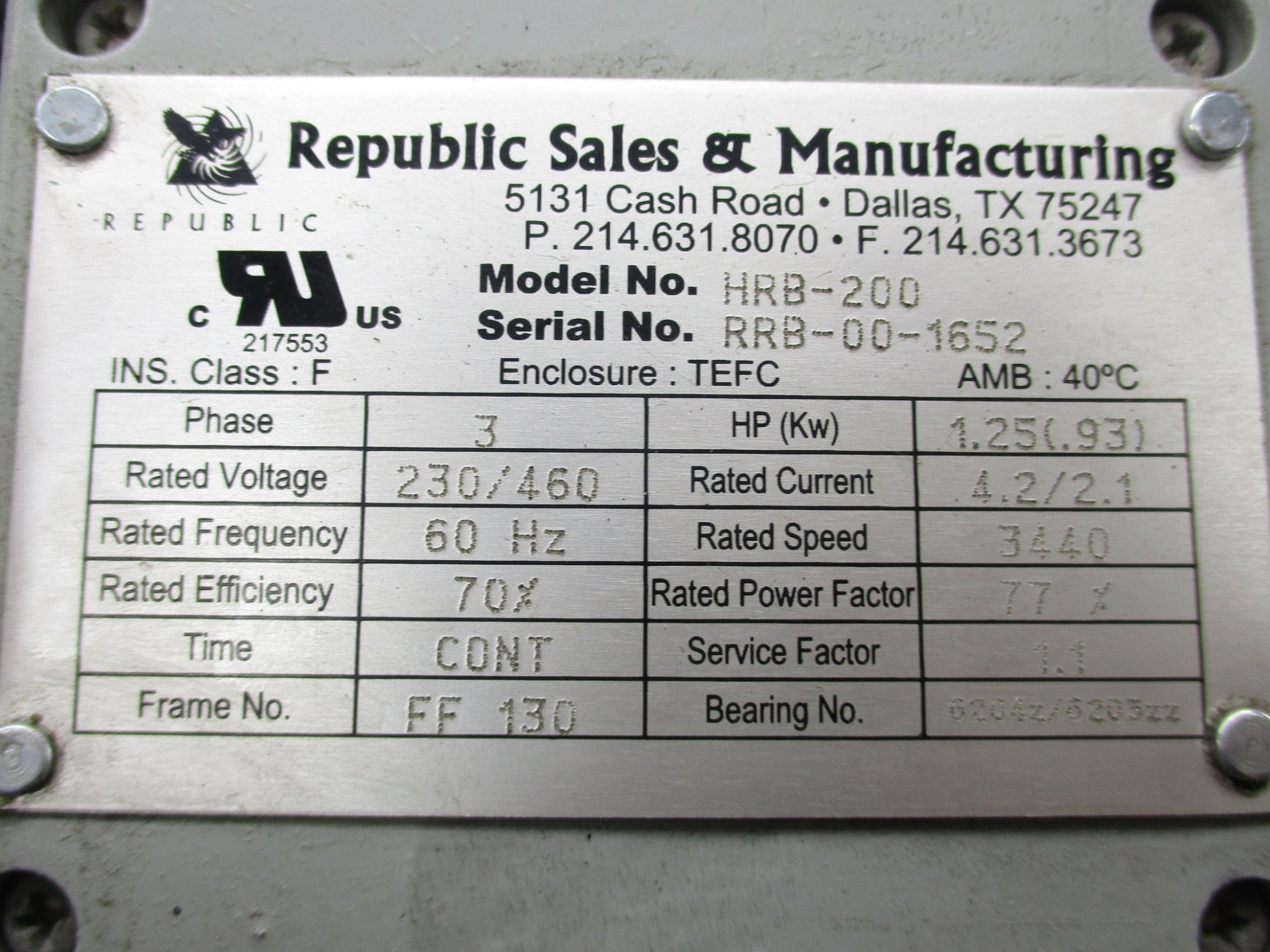 REPUBLIC SALES HRB-200 UNMP