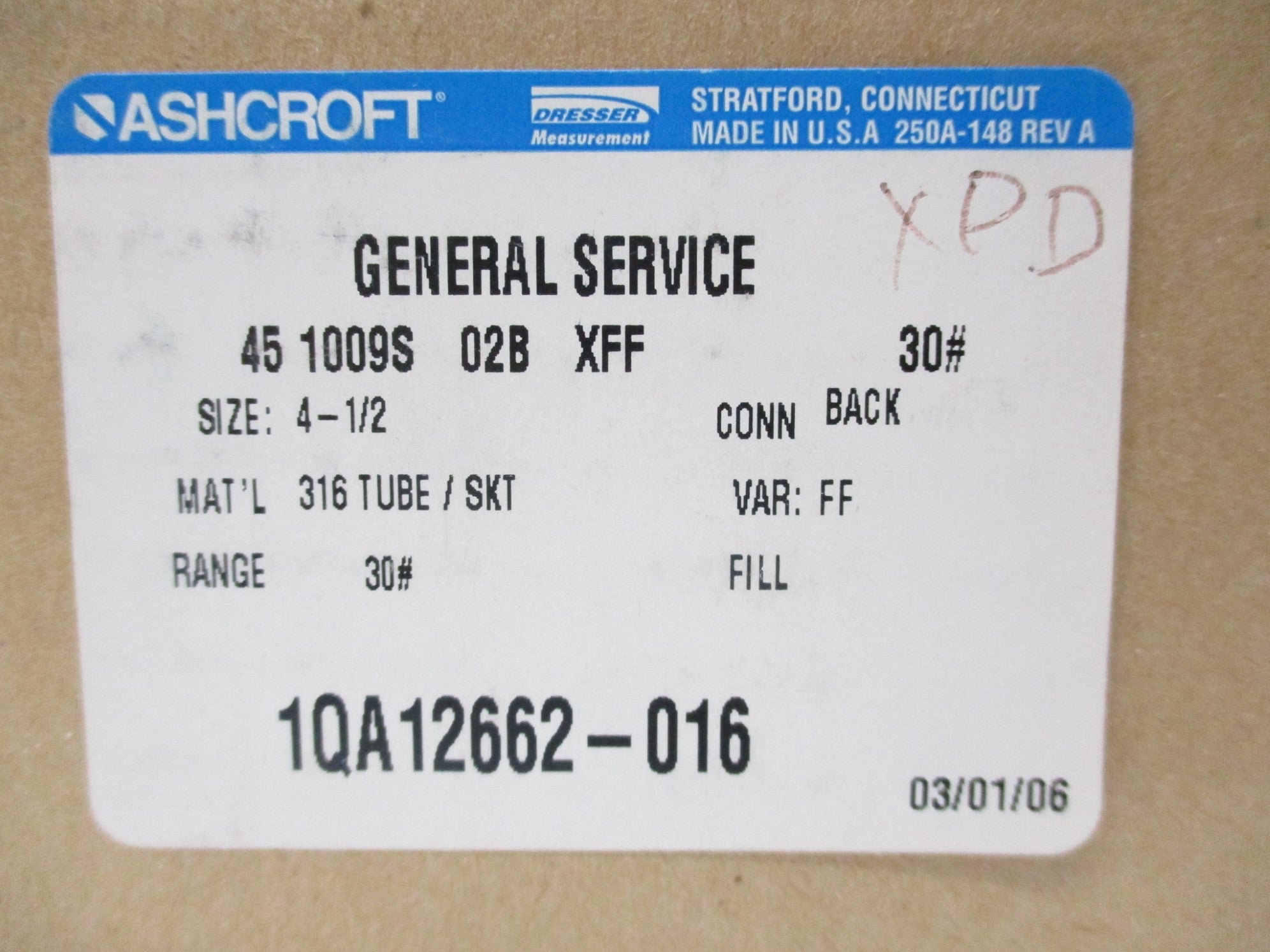 ASHCROFT 45 1009S 02B XFF 30# NSMP