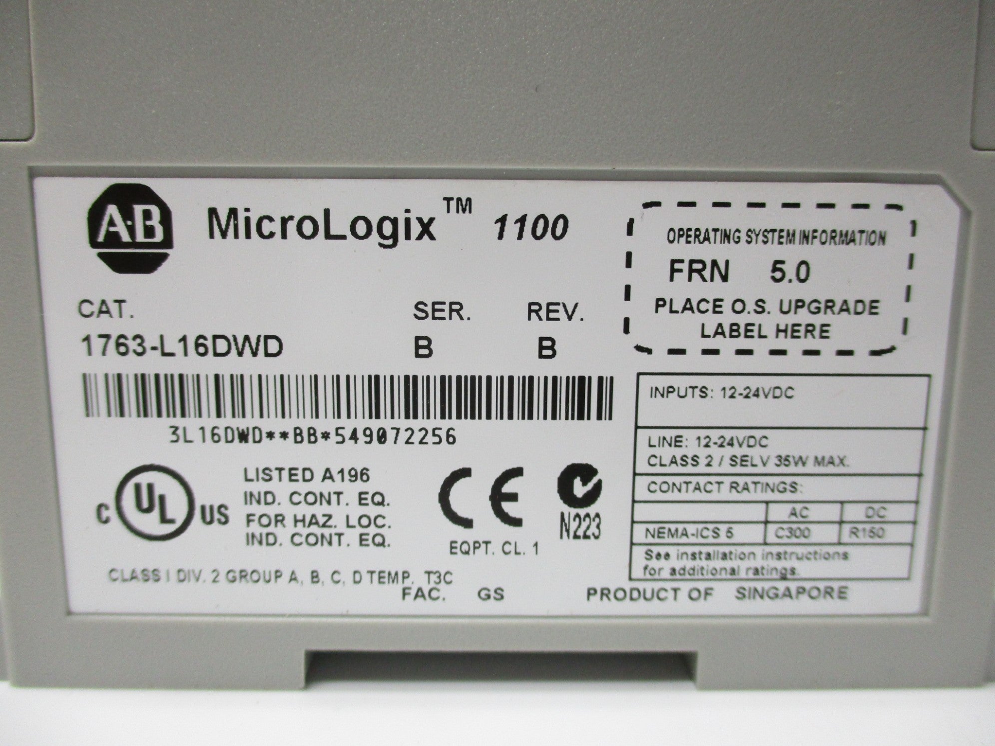 ALLEN BRADLEY 1763-L16DWD SER. B REV. B F/W 5.0 NSMP