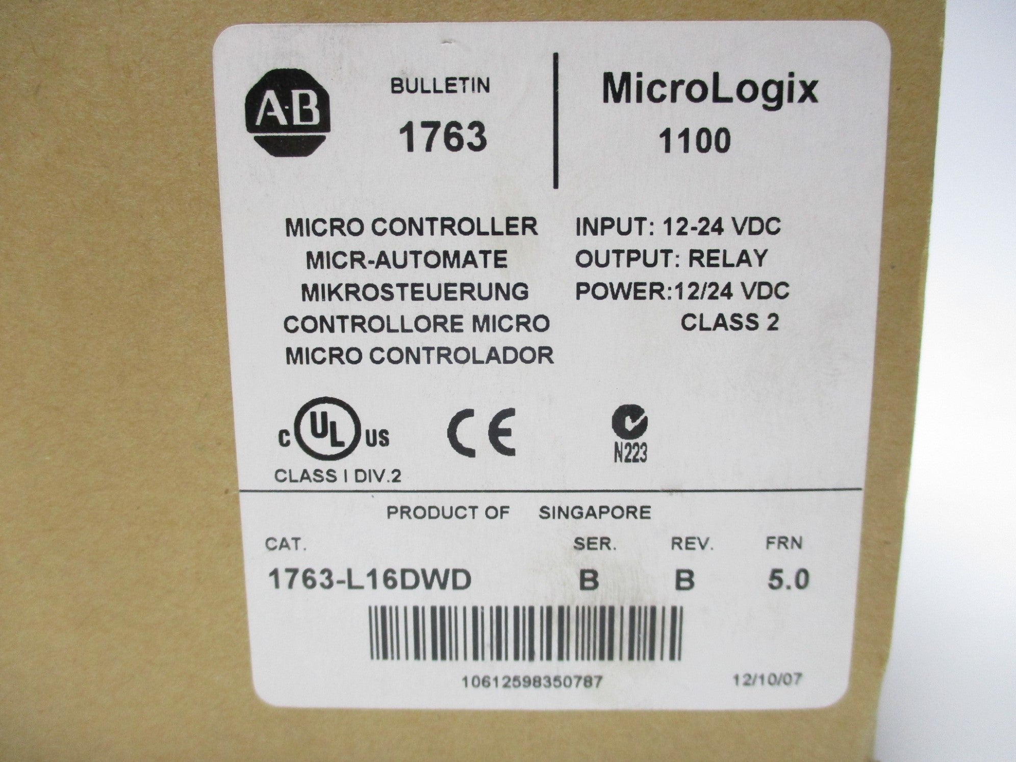 ALLEN BRADLEY 1763-L16DWD SER. B REV. B F/W 5.0 NSMP