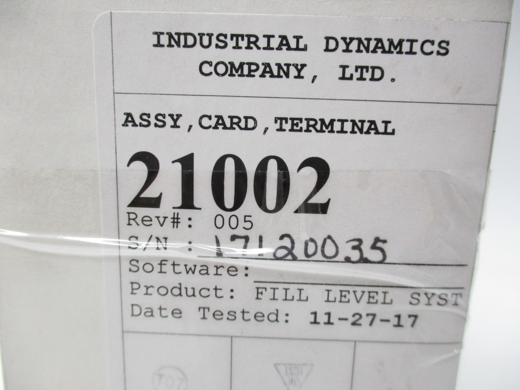INDUSTRIAL DYNAMICS 21002 REV. 005 NSFS