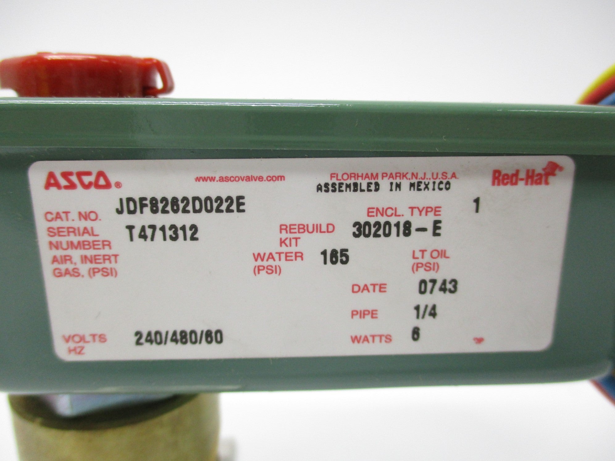 ASCO JDF8262D022E 240/480V 165PSI 1/4" NSNP