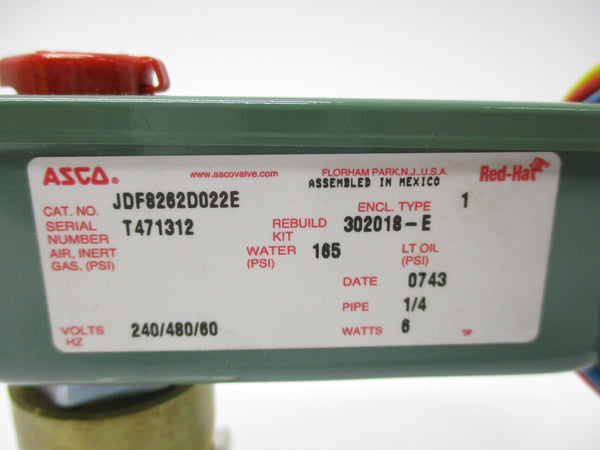 ASCO JDF8262D022E 240/480V 165PSI 1/4" NSNP
