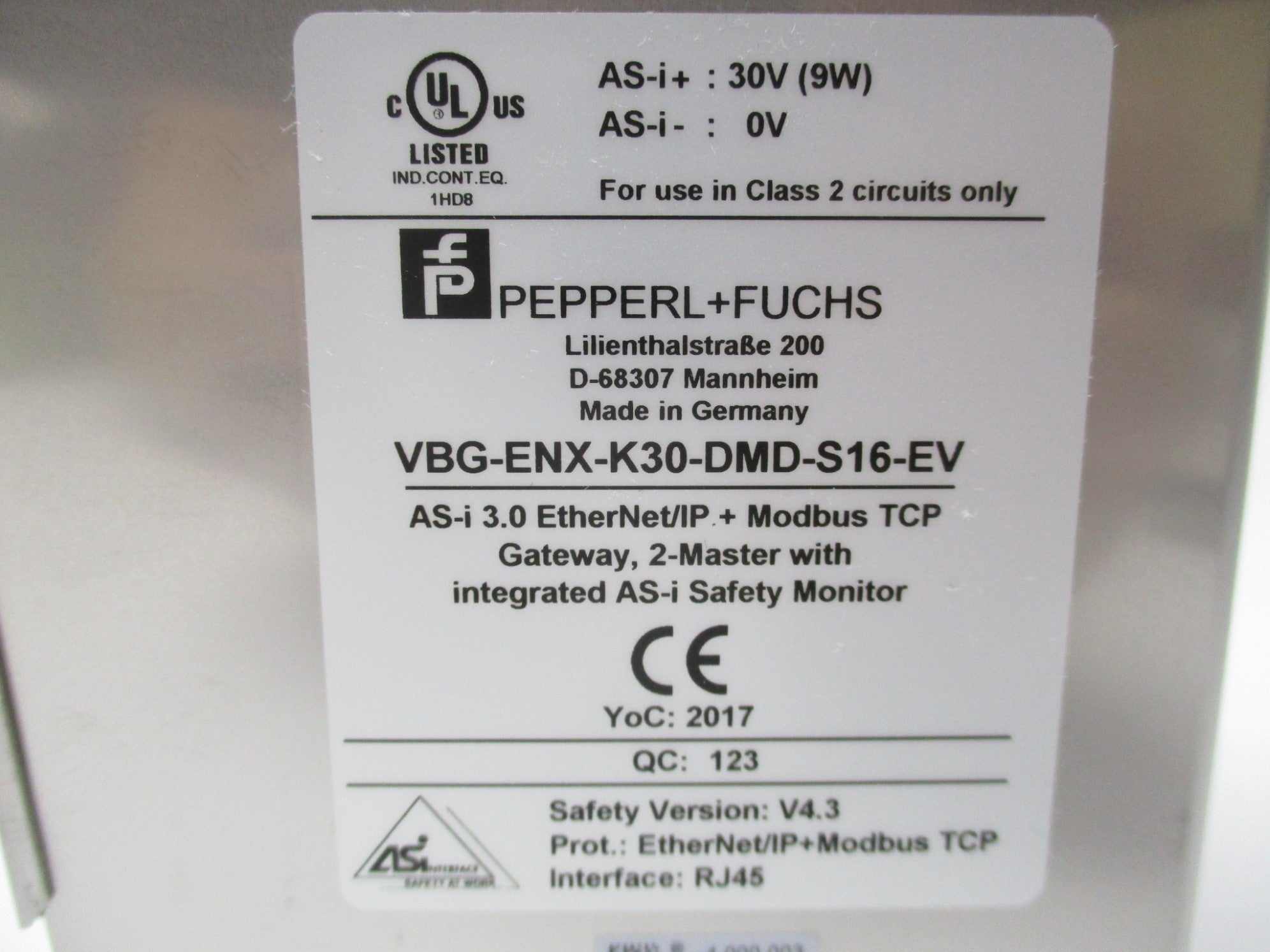 PEPPERL+FUCHS VBG-ENX-K30-DMD-S16-EV NSMP