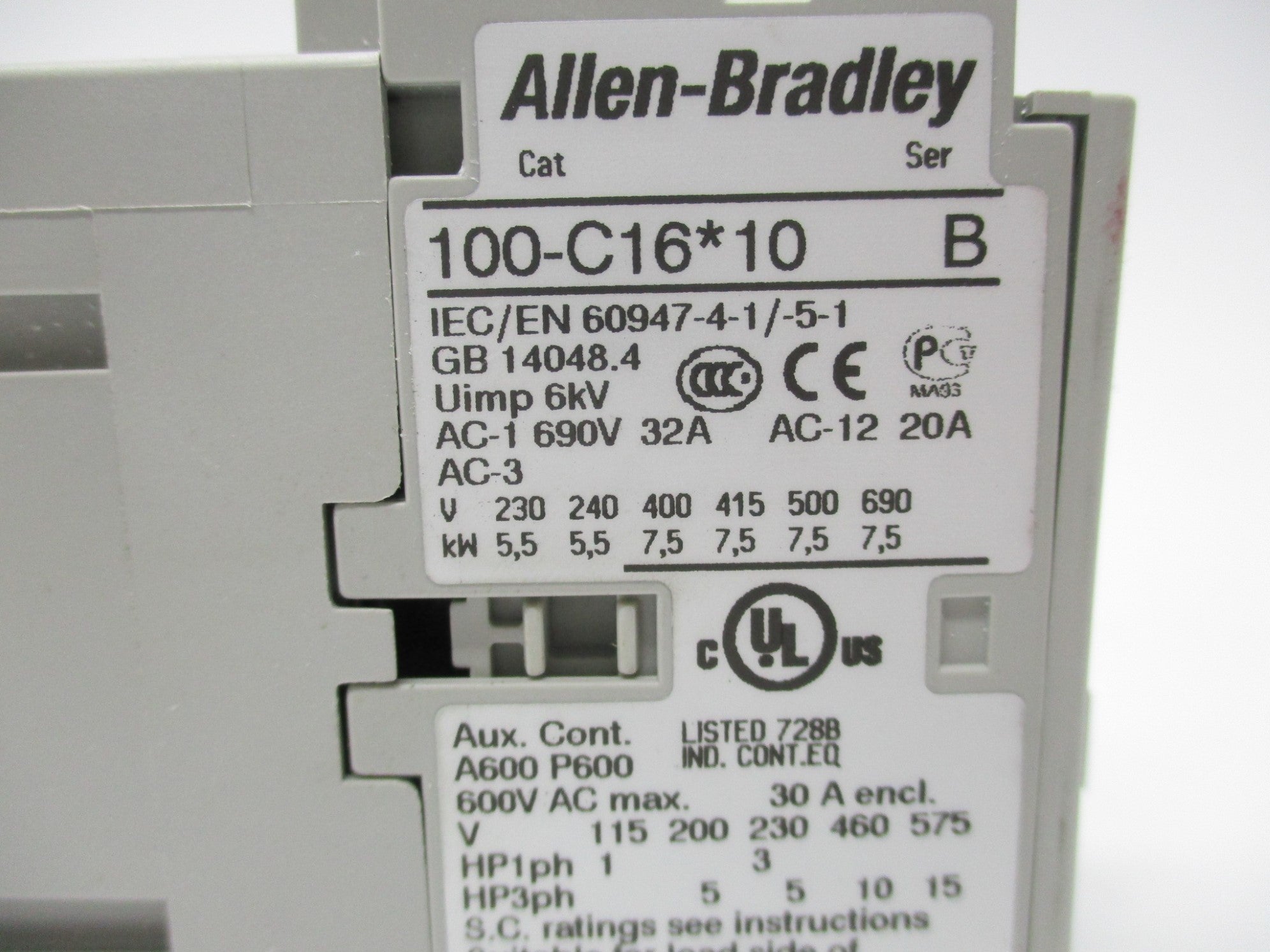 ALLEN BRADLEY 100-C16D10 SER. B 120V (BR/WH) NSMP