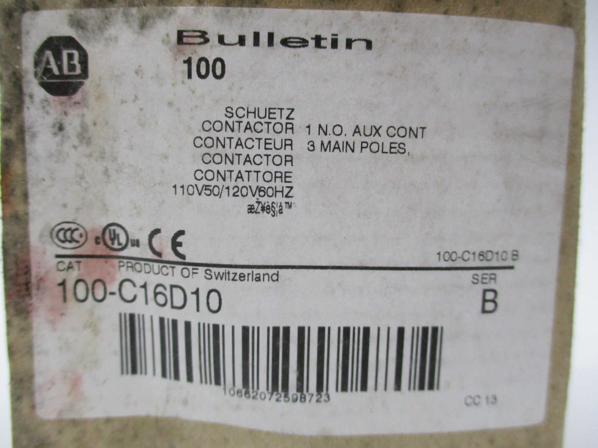 ALLEN BRADLEY 100-C16D10 SER. B 120V (BR/WH) NSMP