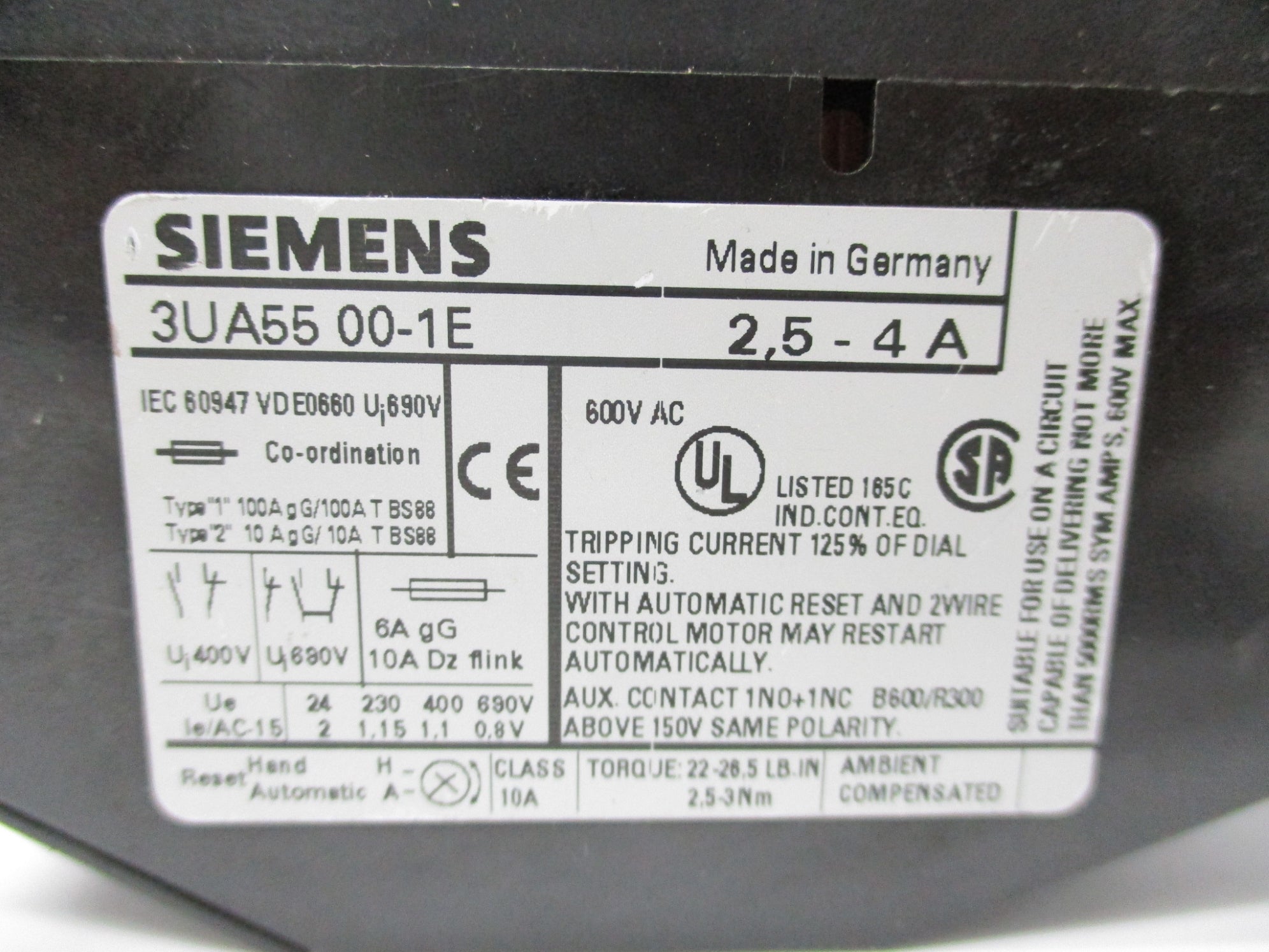 SIEMENS 3UA5500-1E 2.5-4A 600VAC NSNP
