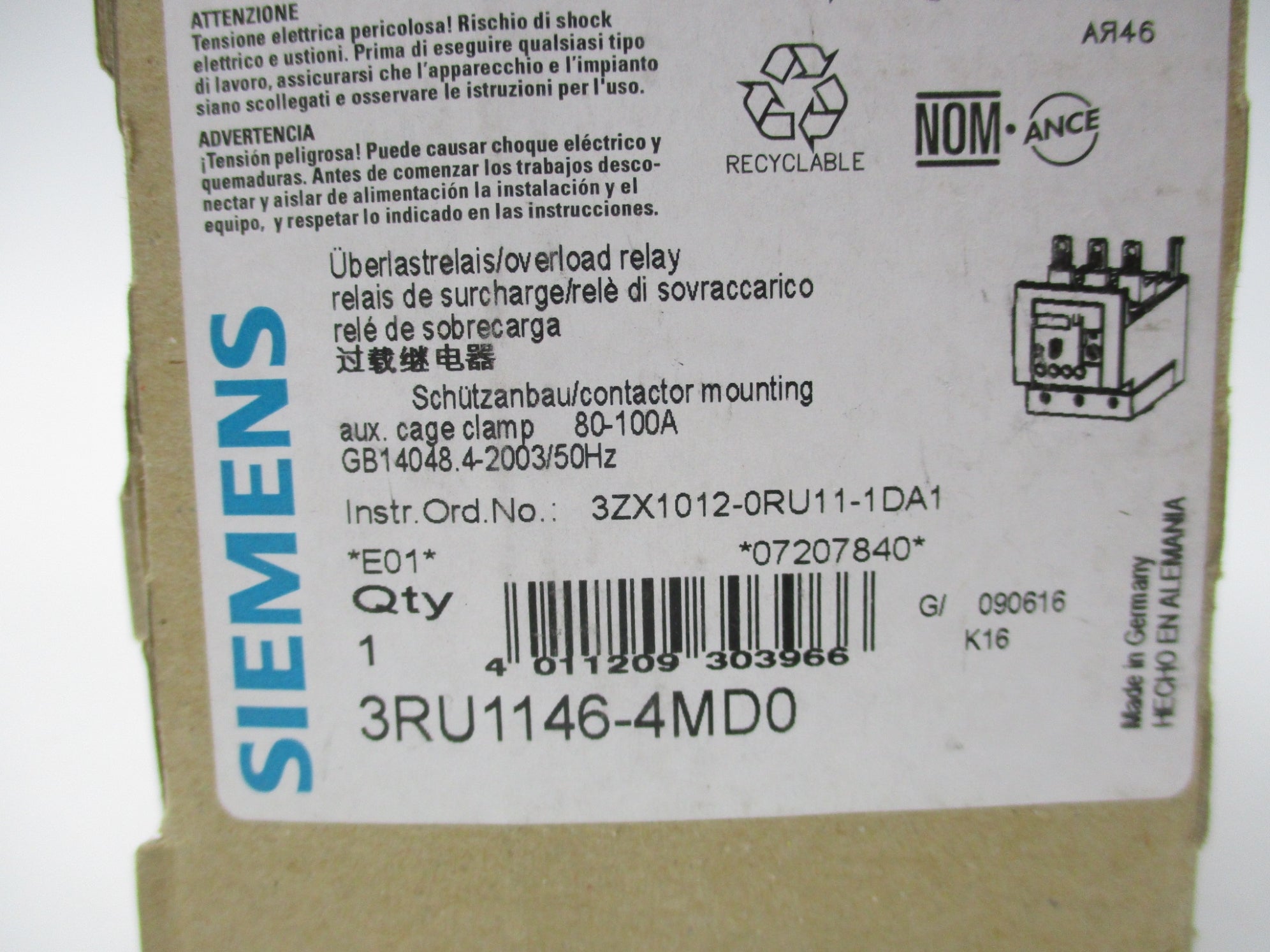 SIEMENS 3RU1146-4MD0 100A NSMP