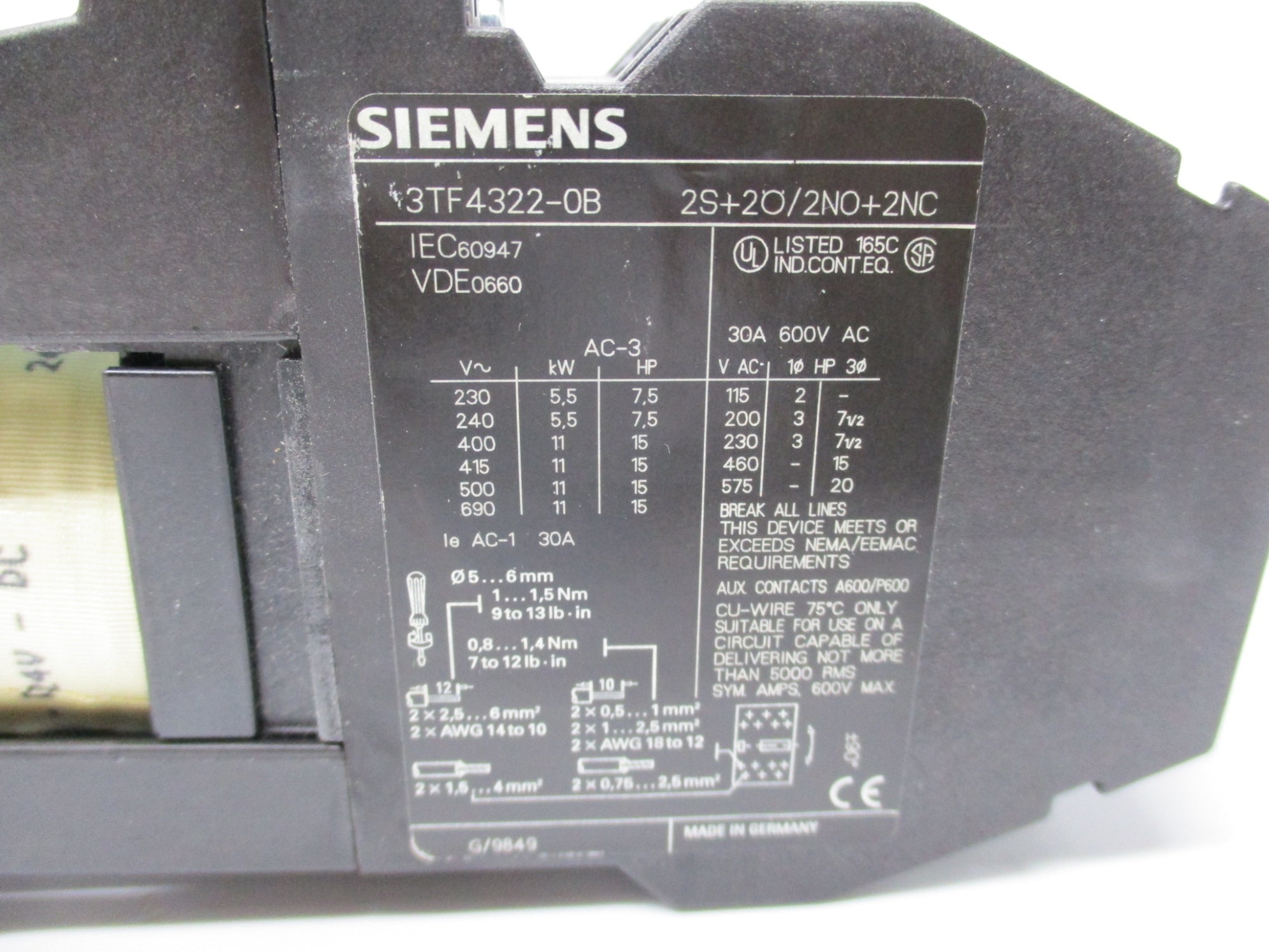 SIEMENS 3TF4322-0BB4 30A 600V NSMP