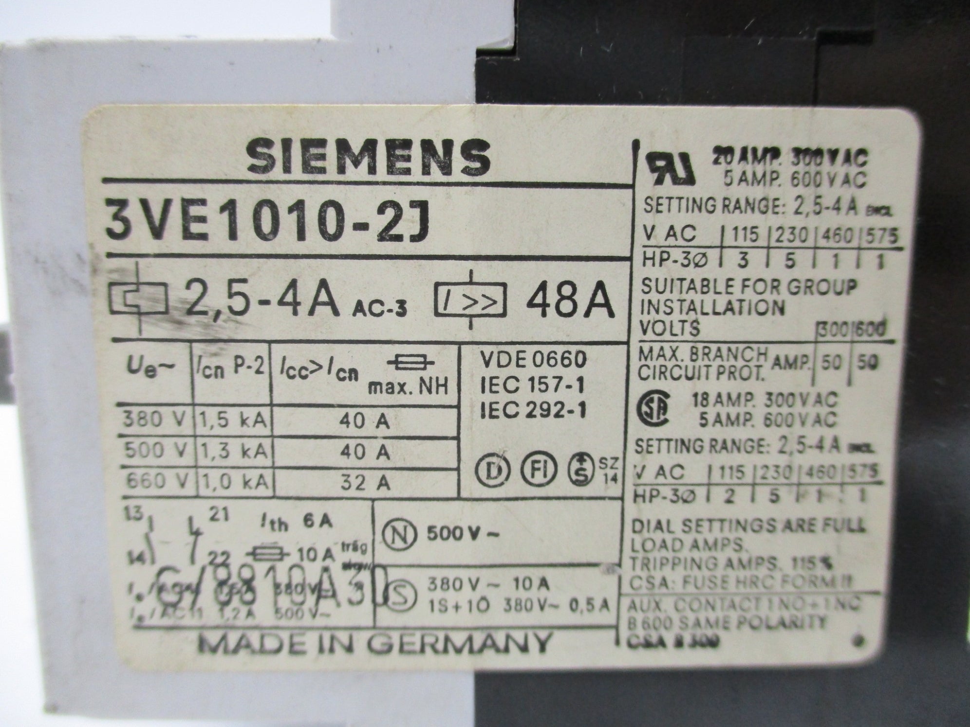 SIEMENS 3VE1010-2J NSNP