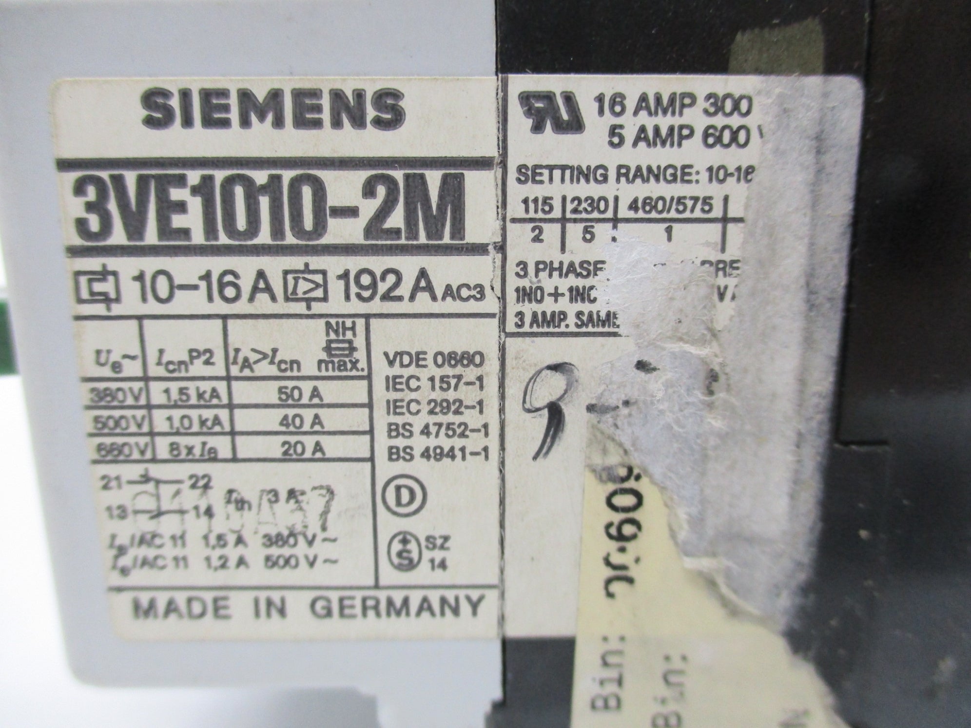 SIEMENS 3VE1010-2M 660V 10-16A NSNP