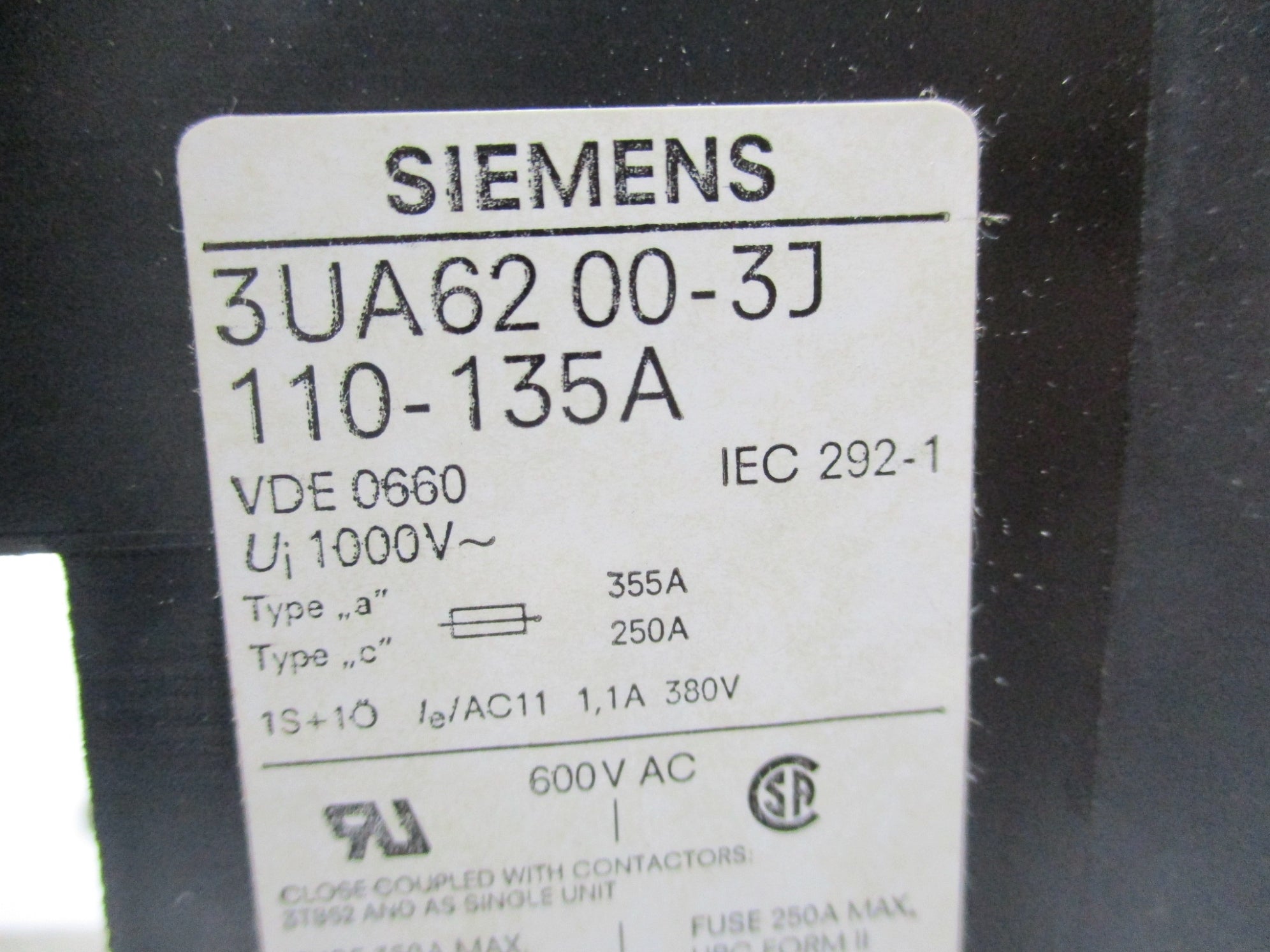 SIEMENS 3UA6200-3J 380V 110A-135A NSMP