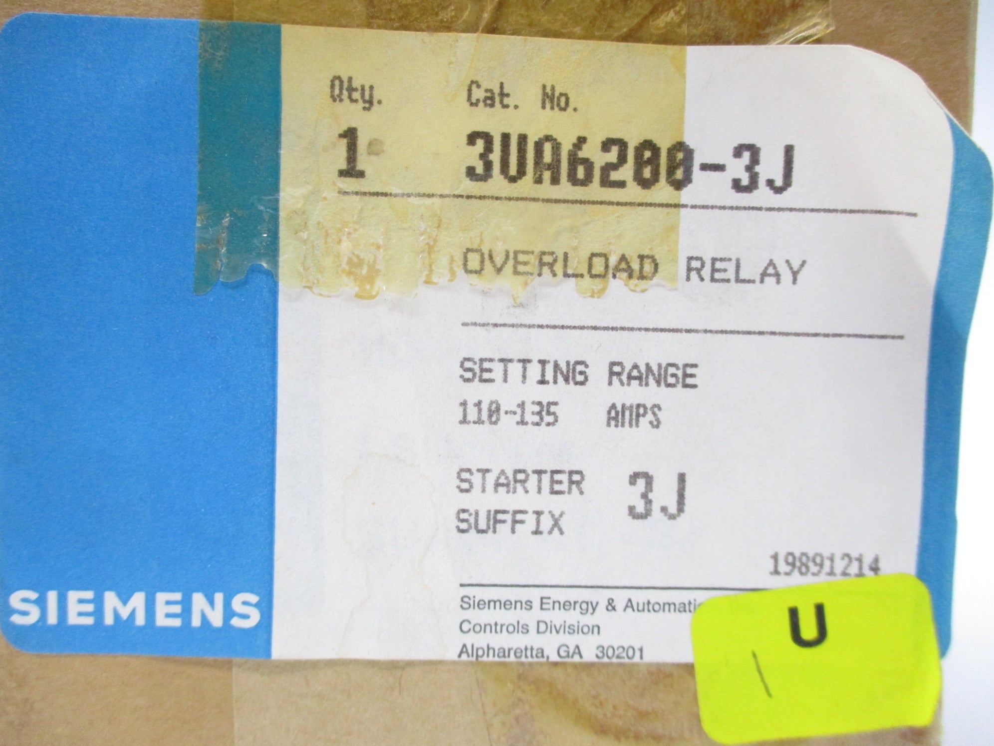 SIEMENS 3UA6200-3J 380V 110A-135A NSMP