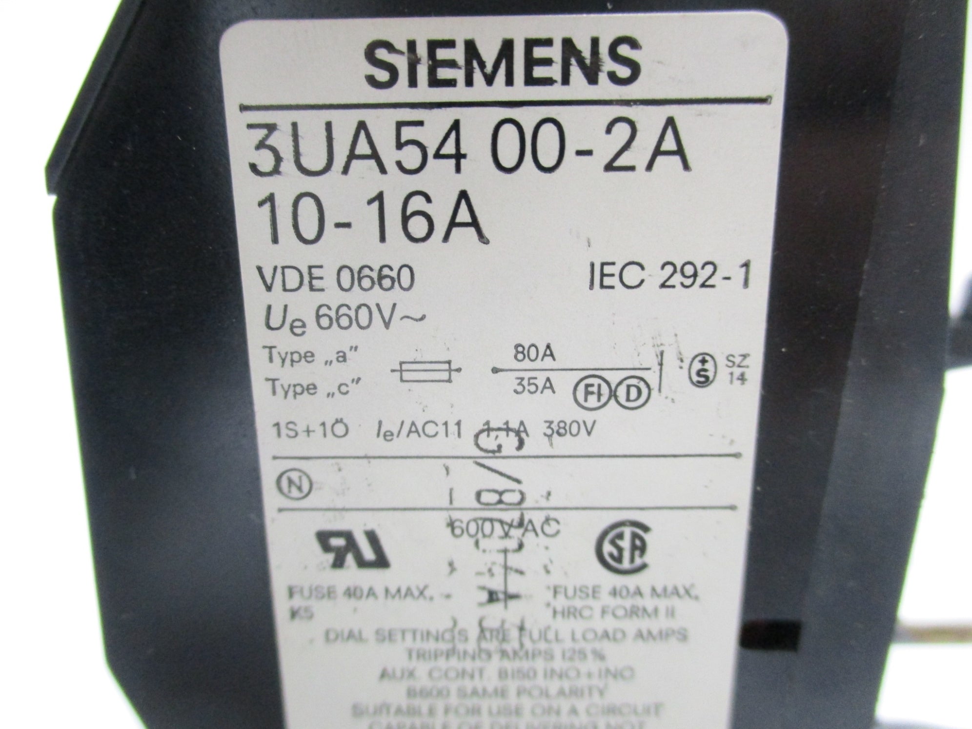 SIEMENS 3UA5400-2A 380V 10A-16A NSMP