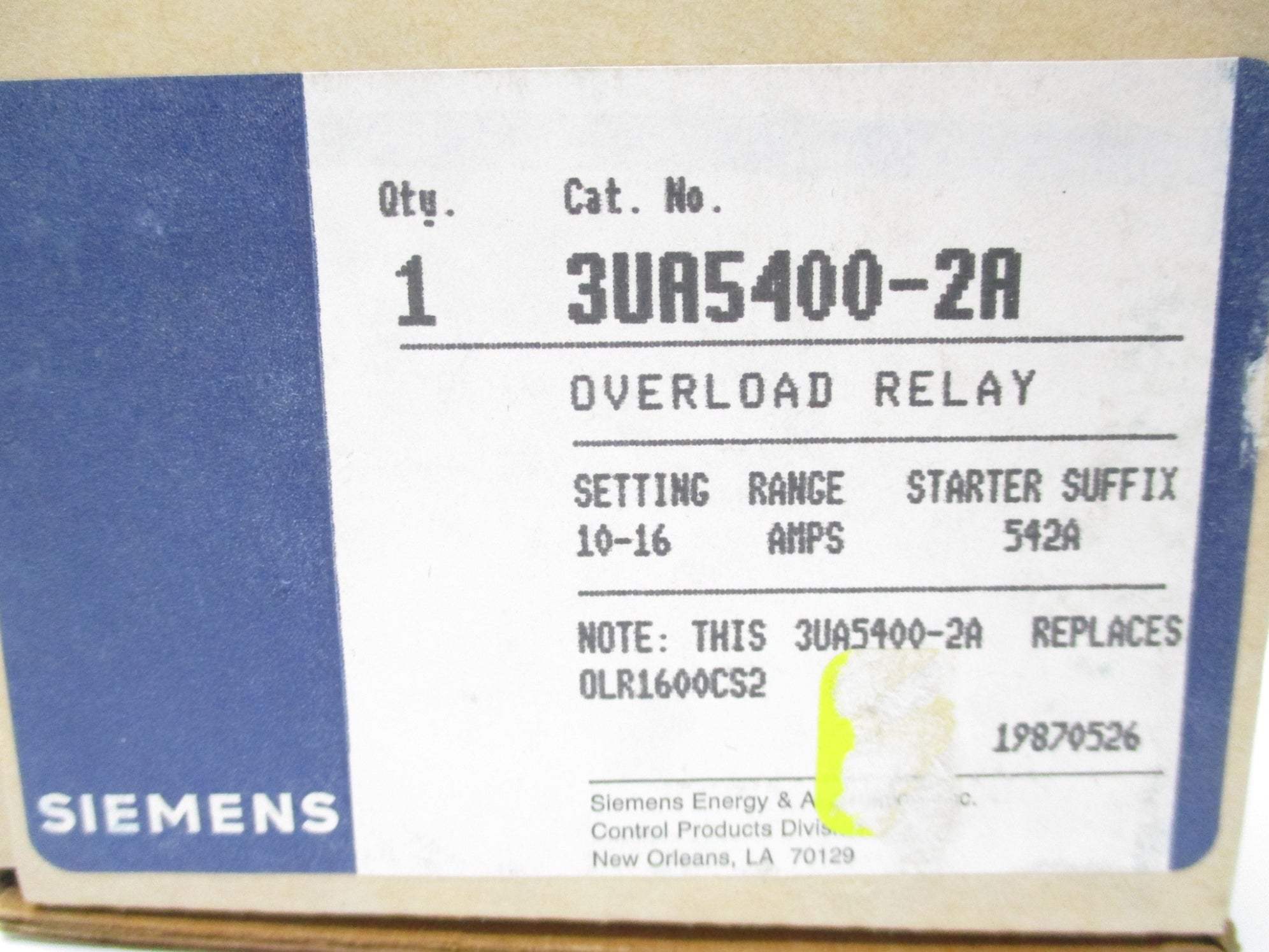 SIEMENS 3UA5400-2A 380V 10A-16A NSMP