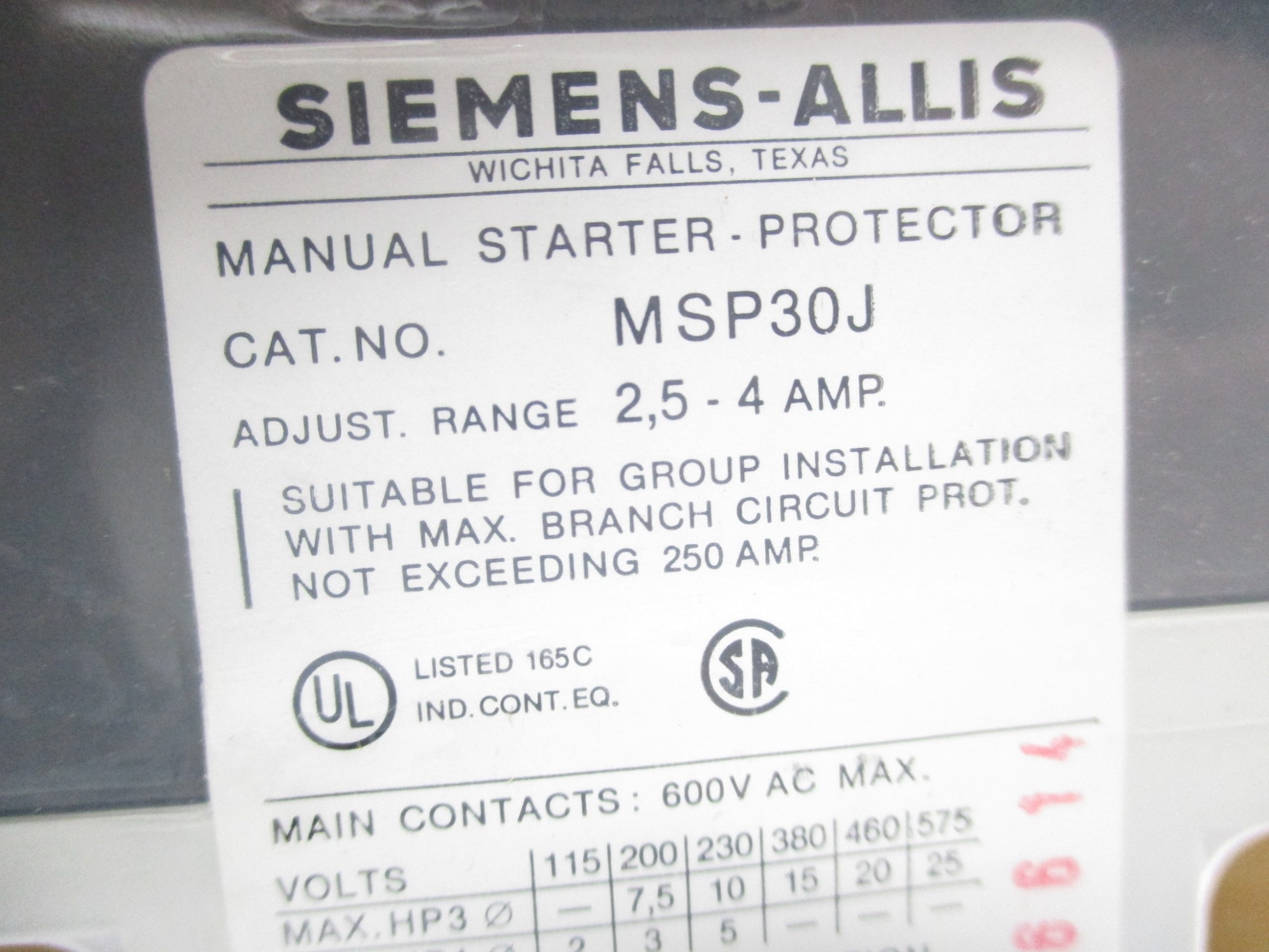 SIEMENS MSP30J 2.5A 600V NSMP