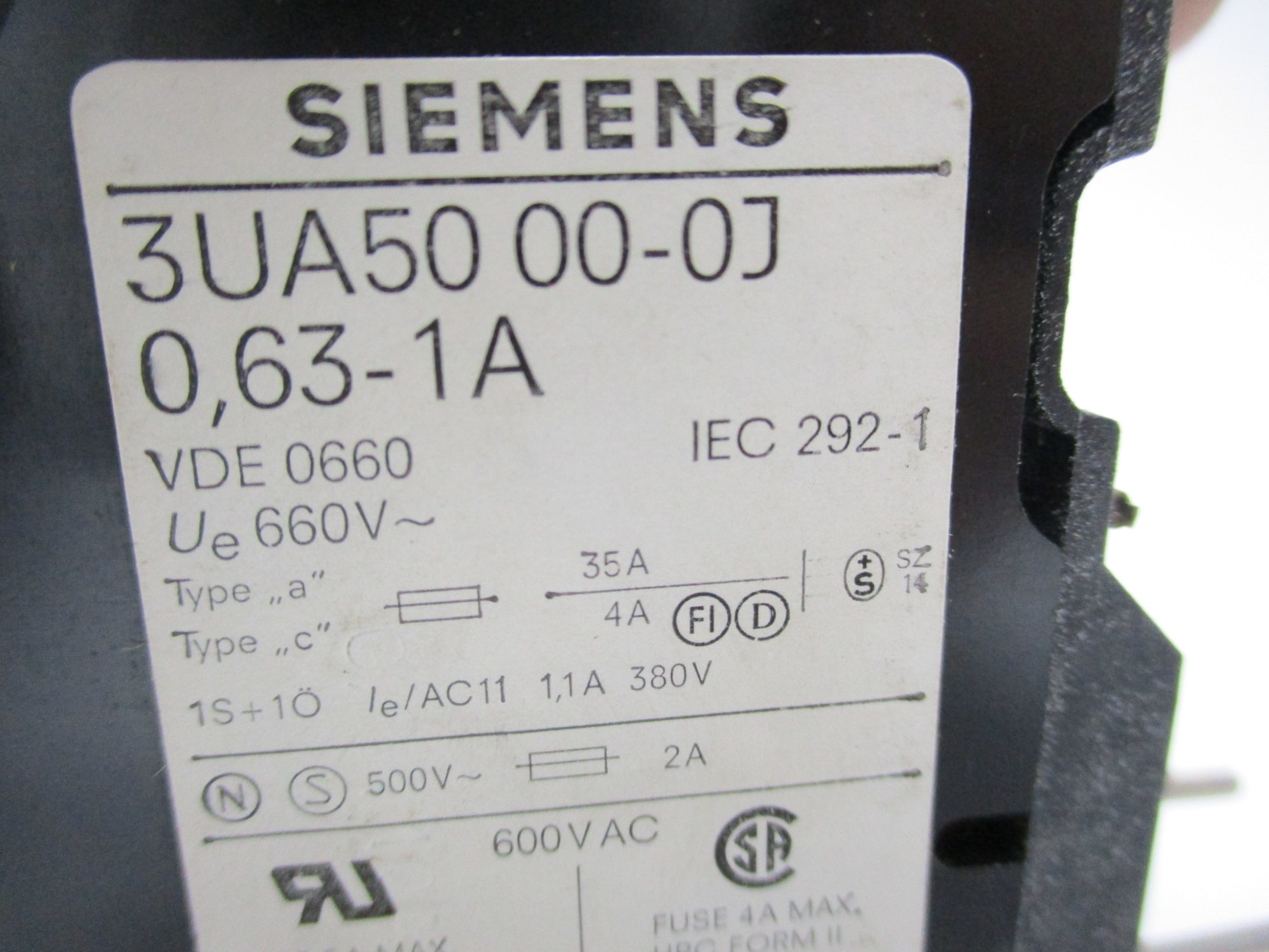 SIEMENS 3UA5000-0J 380V 0.63A-1A NSMP