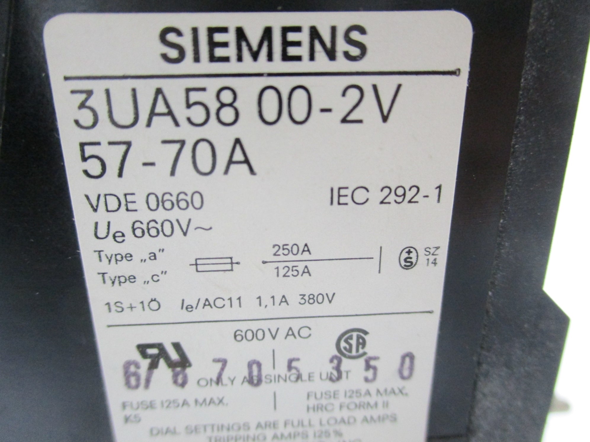 SIEMENS 3UA5800-2V 380V 57A-70A NSMP