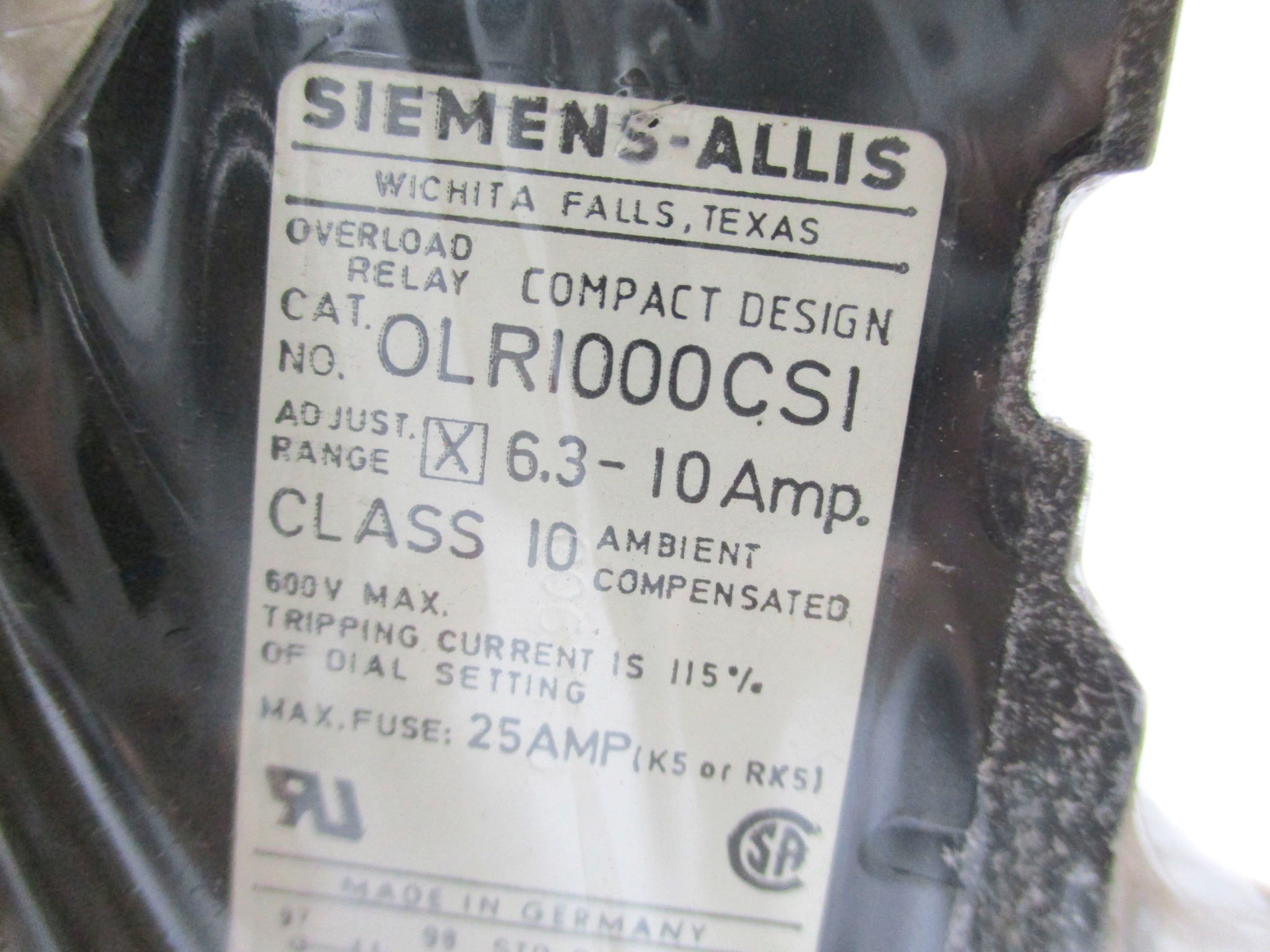 SIEMENS OLR1000CS1 600VAC 6.3-10.0A NSMP