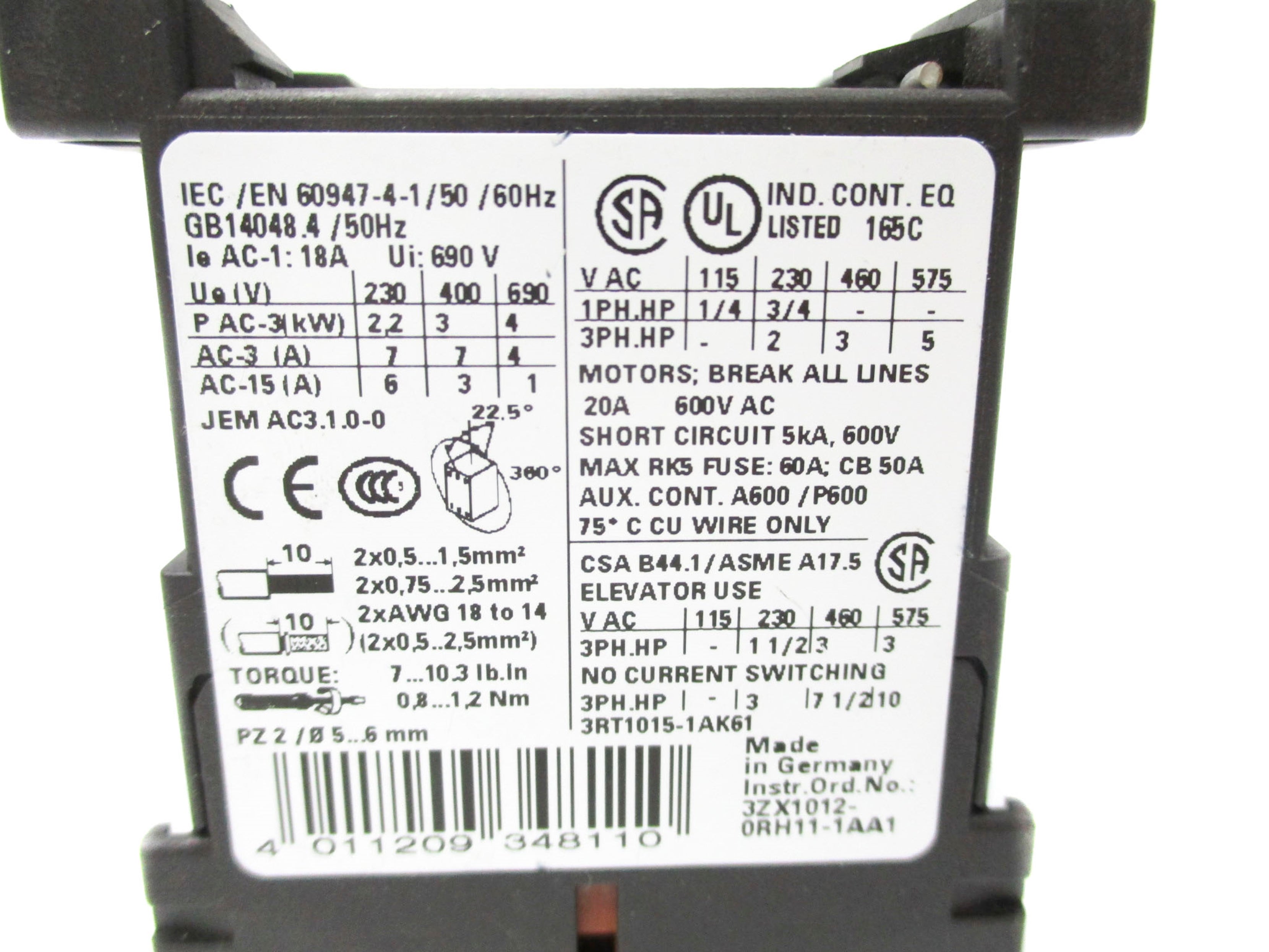 SIMENS 3RT1015-1AK61 110V 10A NSNP
