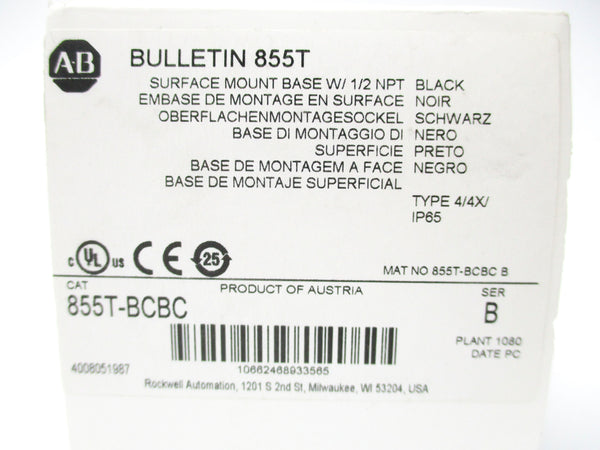 ALLEN BRADLEY 855T-BCBC SER. B 250V 1/2" (WH) NSMP