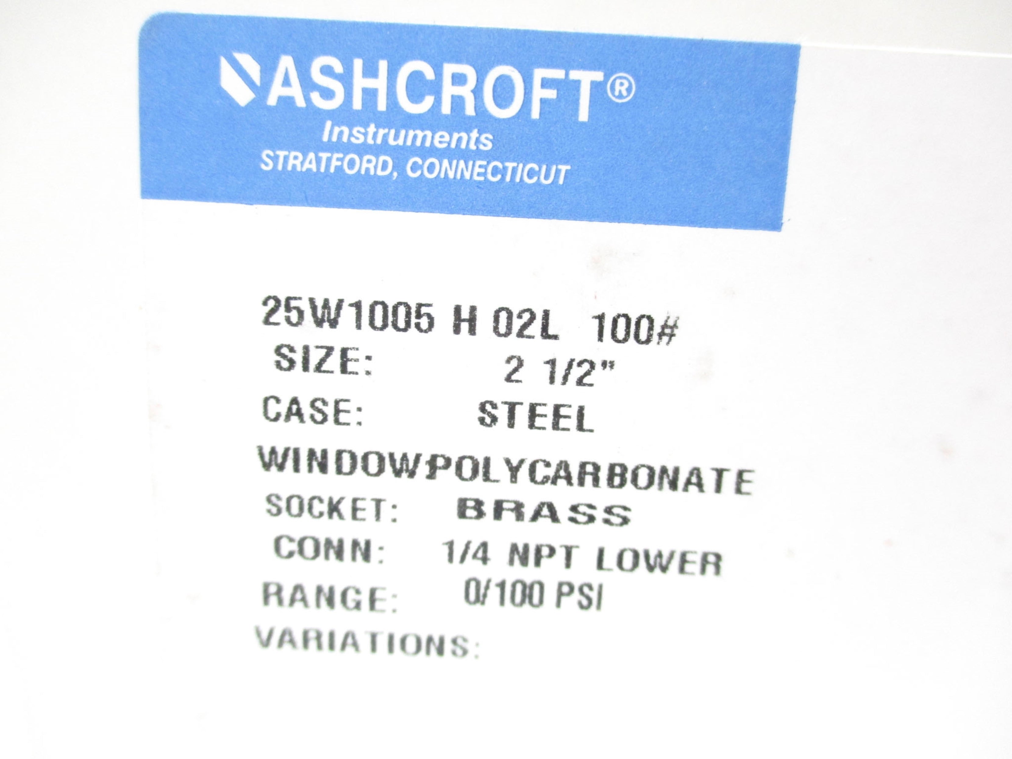 ASHCROFT 25W1005H02L100# NSMP