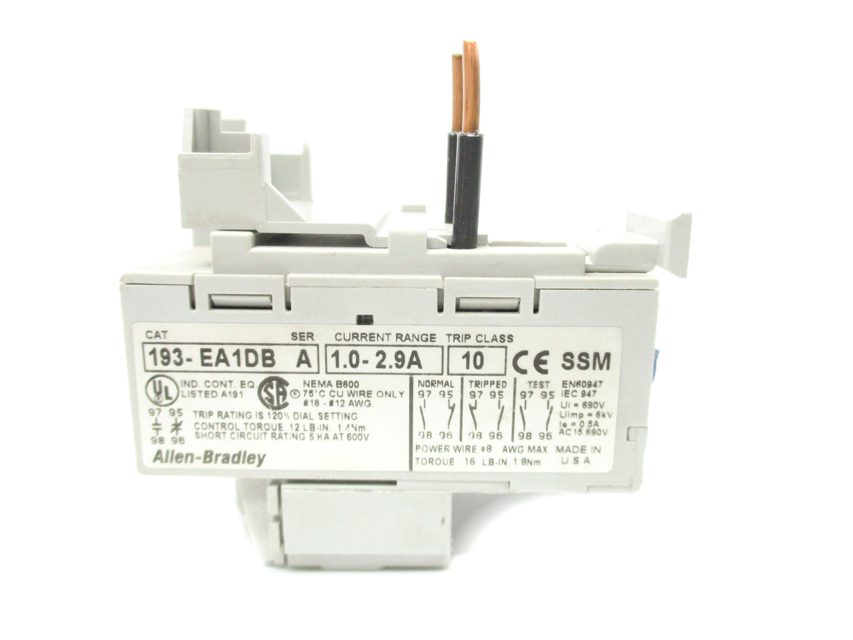 ALLEN BRADLEY 193-EA1DB SER. A 690V 1.0-2.9A UNMP