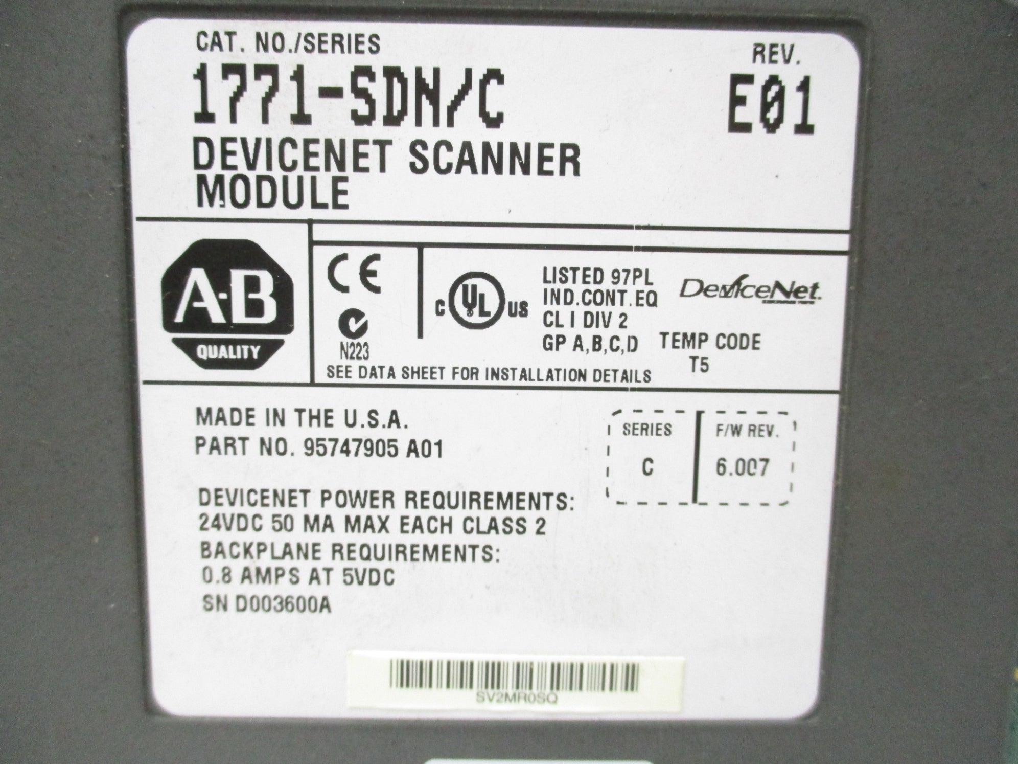 ALLEN BRADLEY 1771-SDN SER. C REV. E01 UNMP