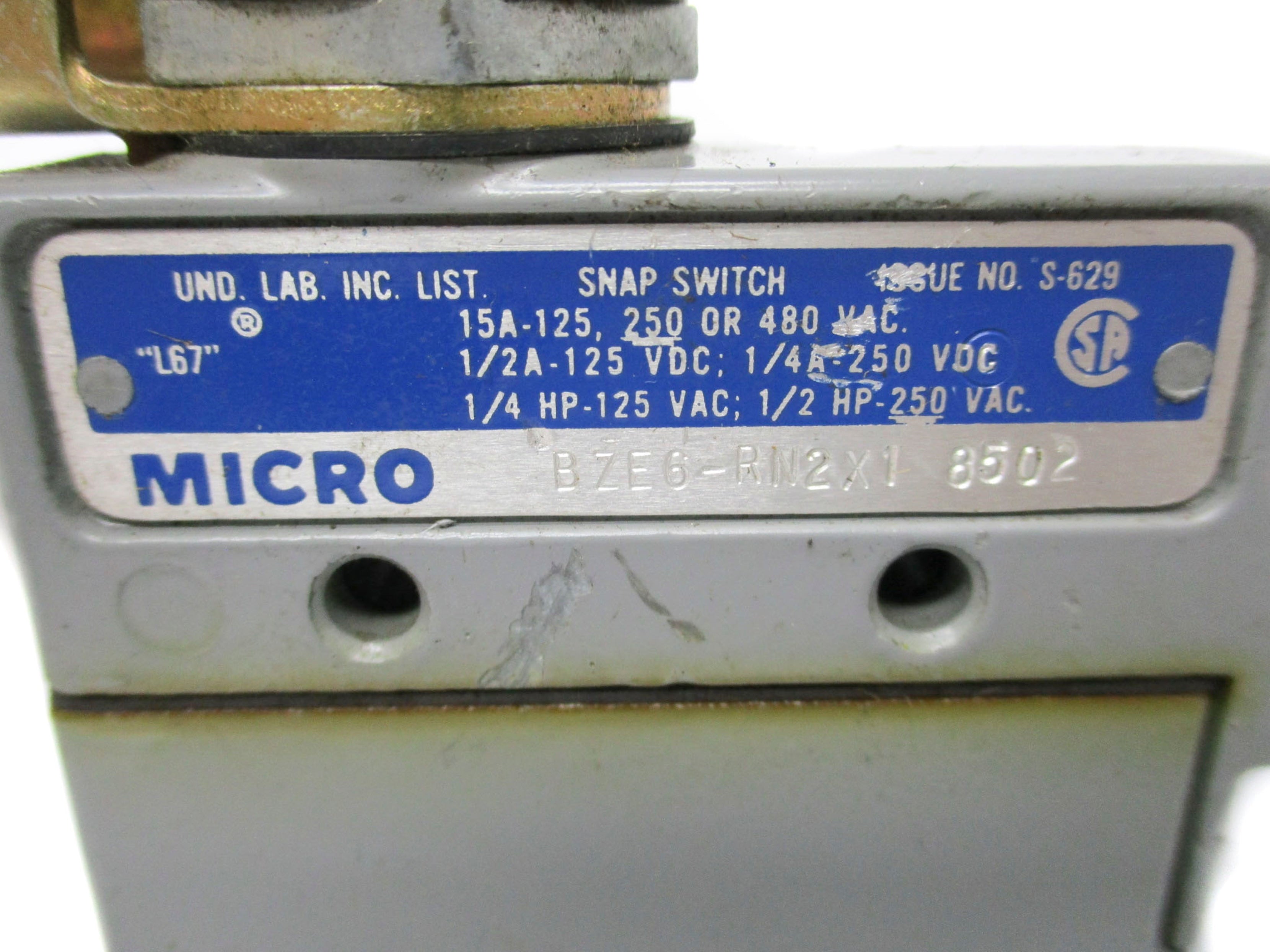 MICRO SWITCH BZE6-RN2X1 8502 UNMP