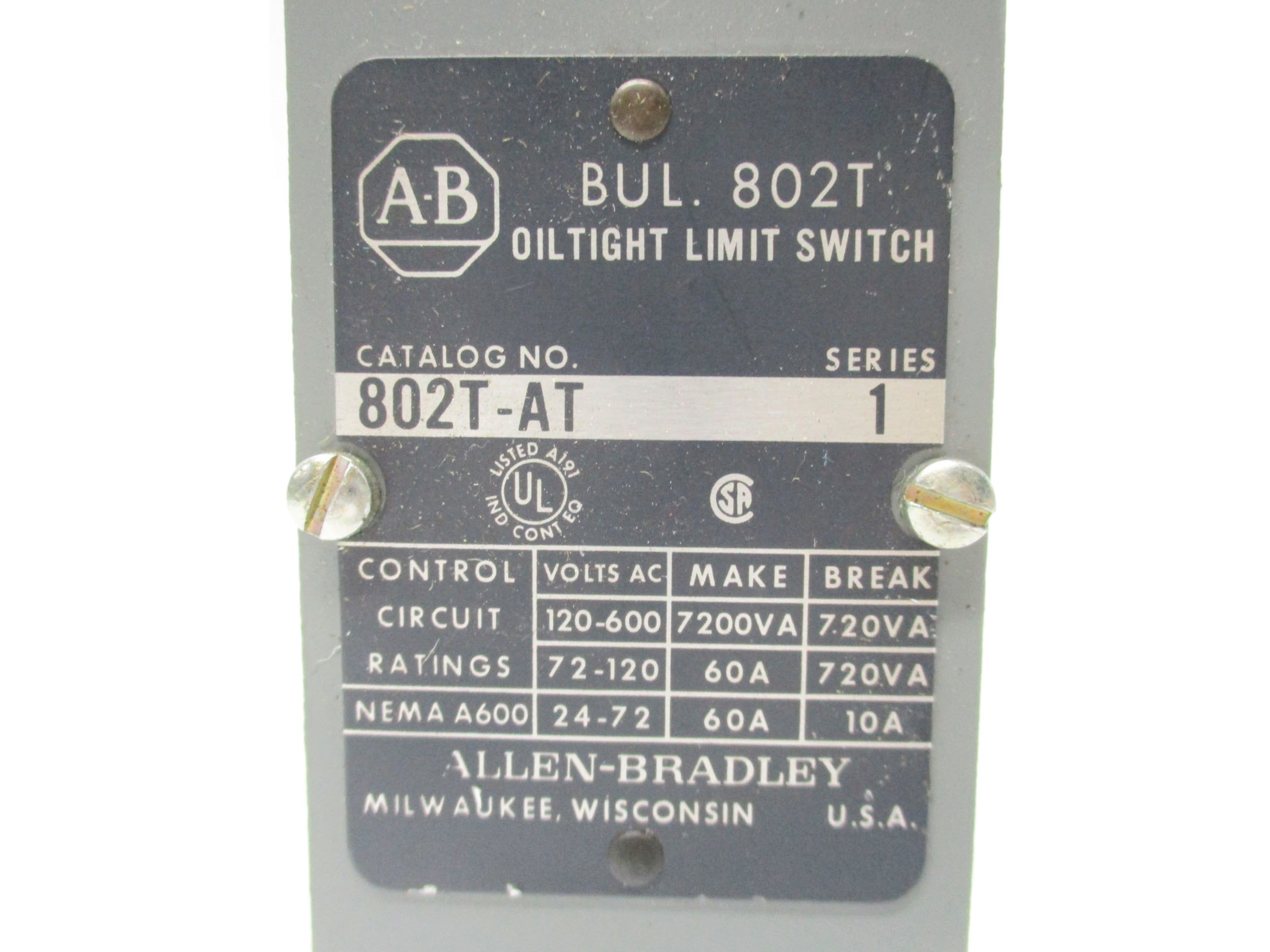 ALLEN BRADLEY 802T-AT SER. 1 120-600VAC 60A  UNMP