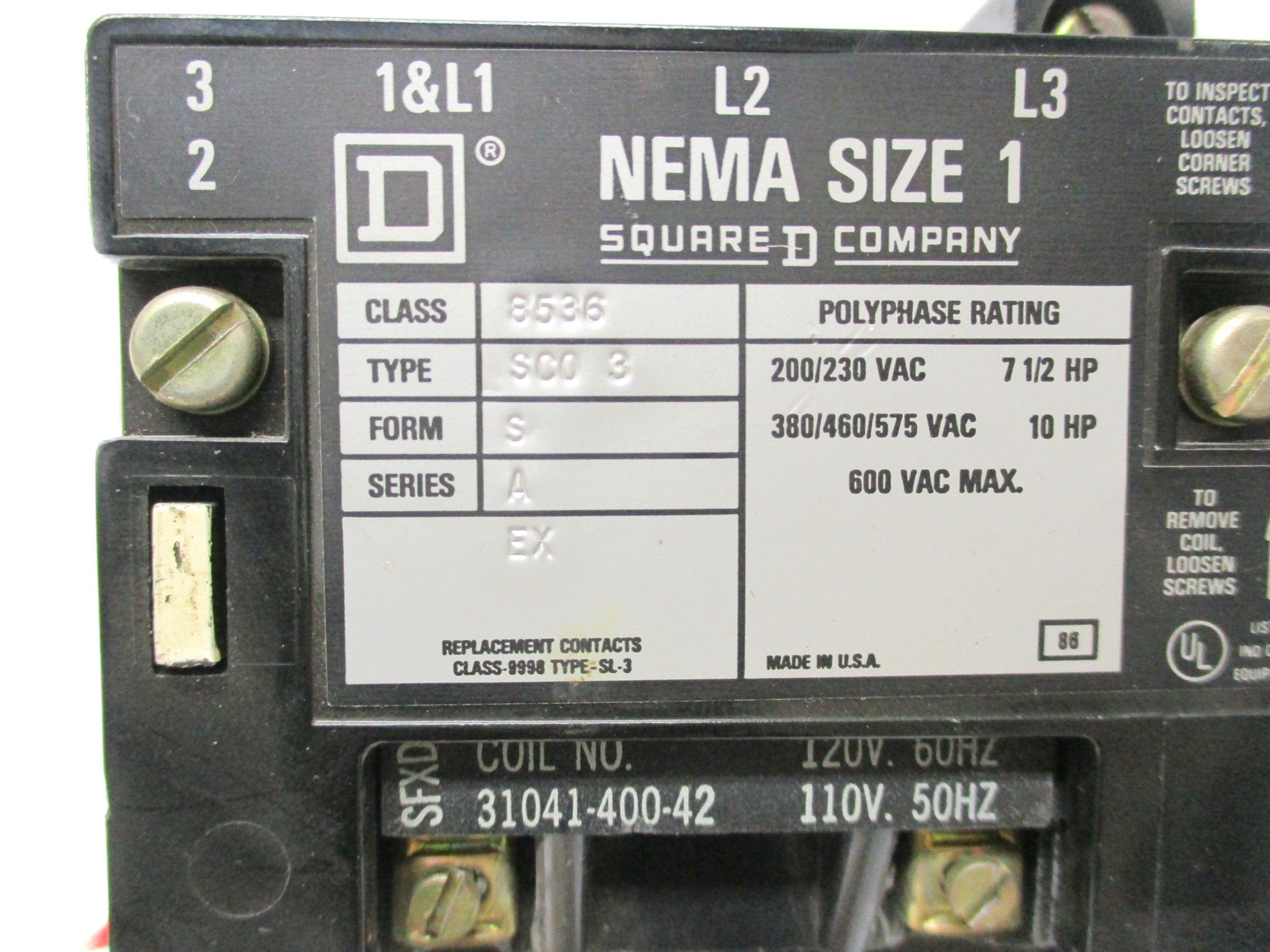 SQUARE D 8536SCO3 SER. A 110/120V UNMP