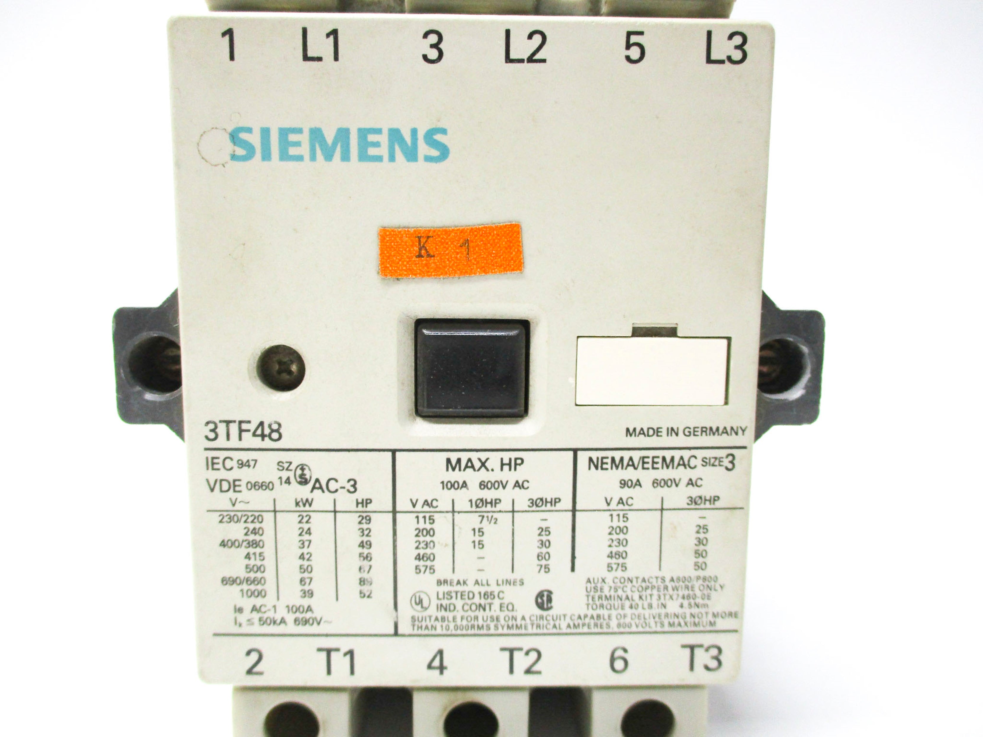 SIEMENS 3TF48 600V UNMP