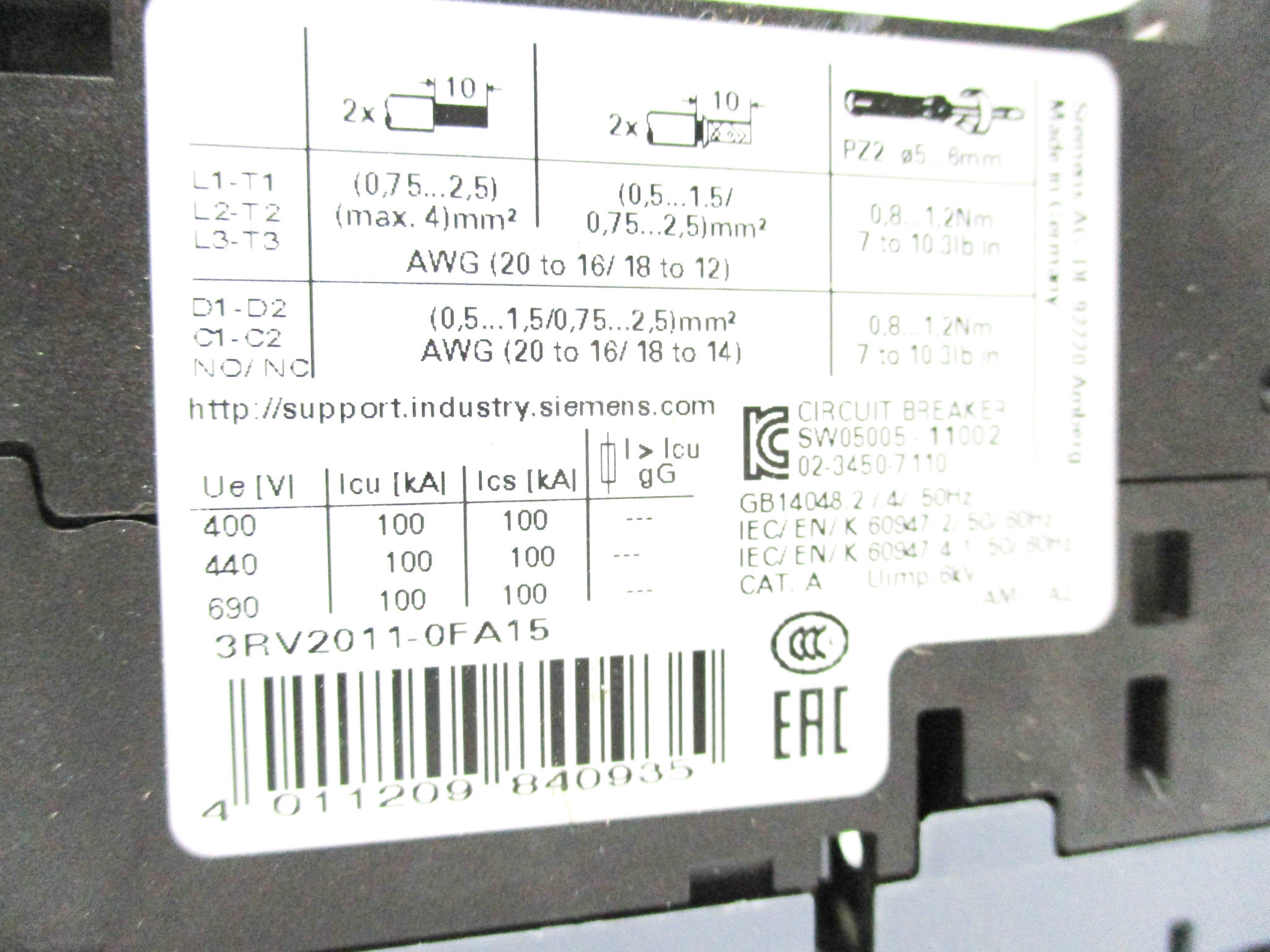 SIEMENS 3RV2011-0FA15 0.35-0.5A NSMP
