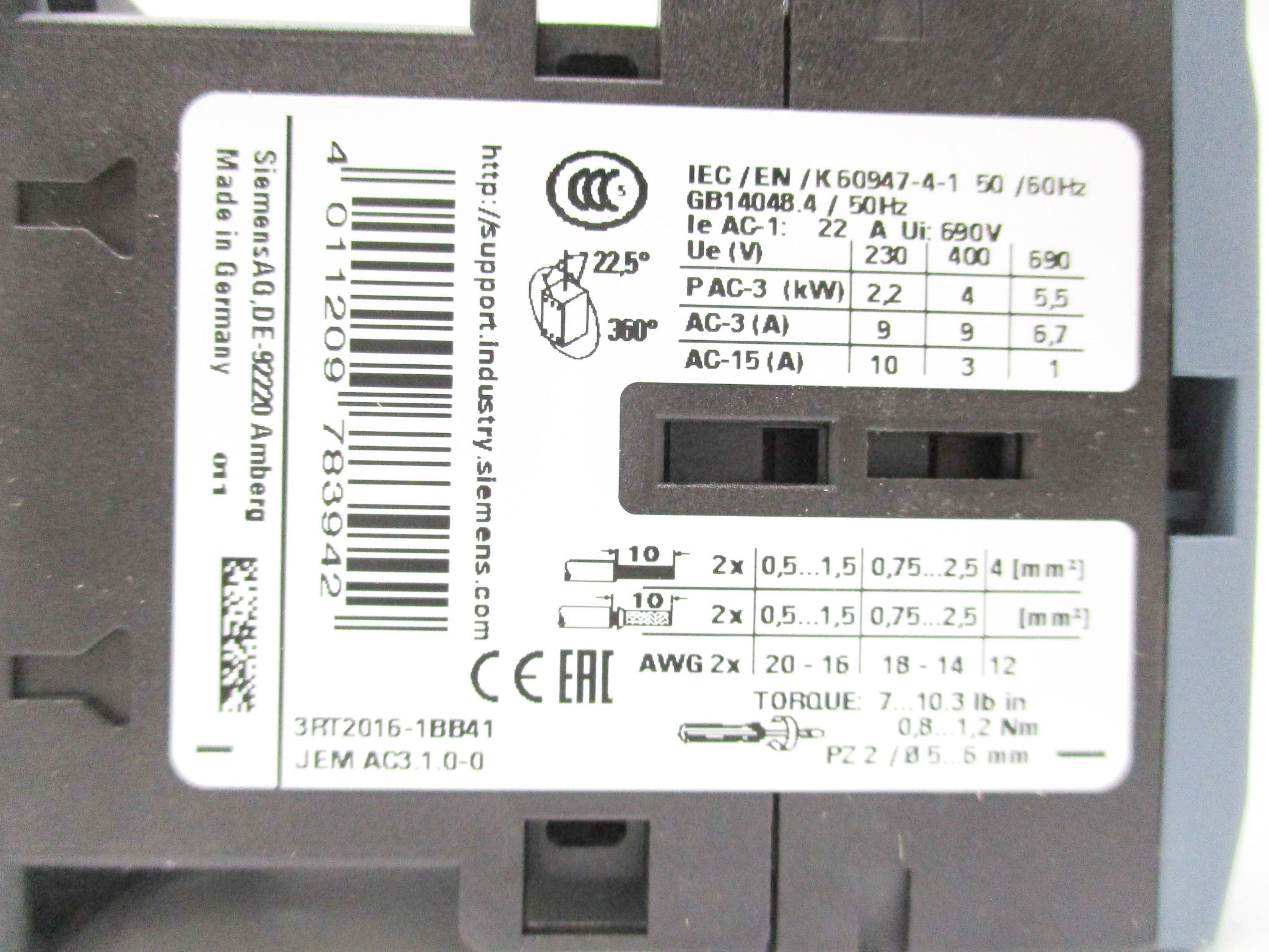 SIEMENS 3RT2016-1BB41 24VDC 22A NSMP