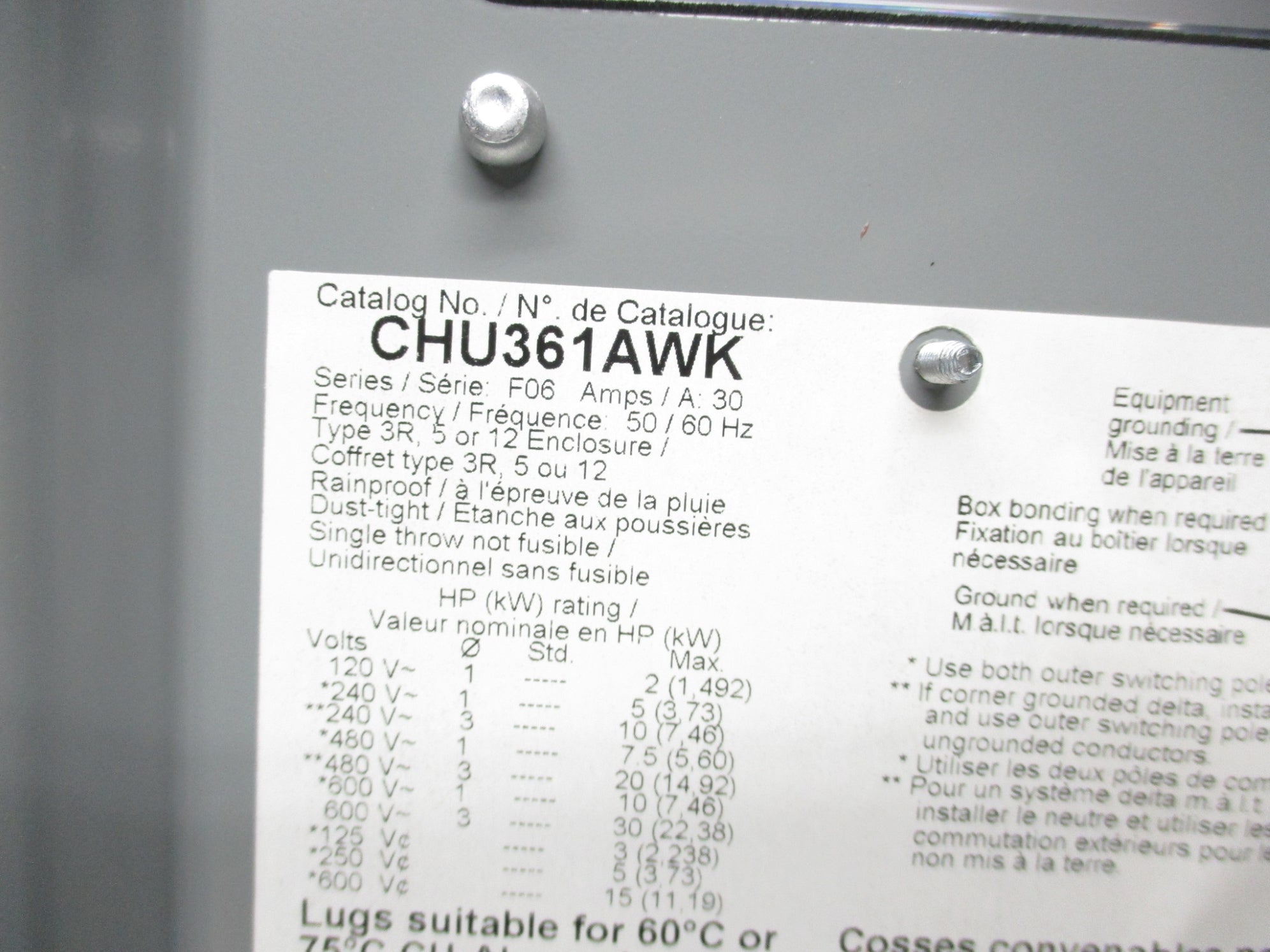 SQUARE D CHU361AWK SER. F06 NSMP