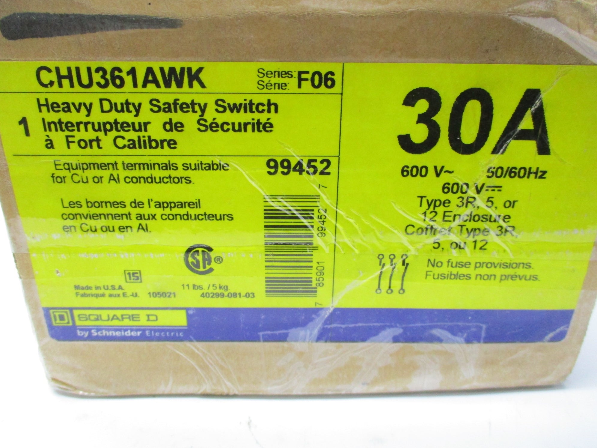 SQUARE D CHU361AWK SER. F06 NSMP
