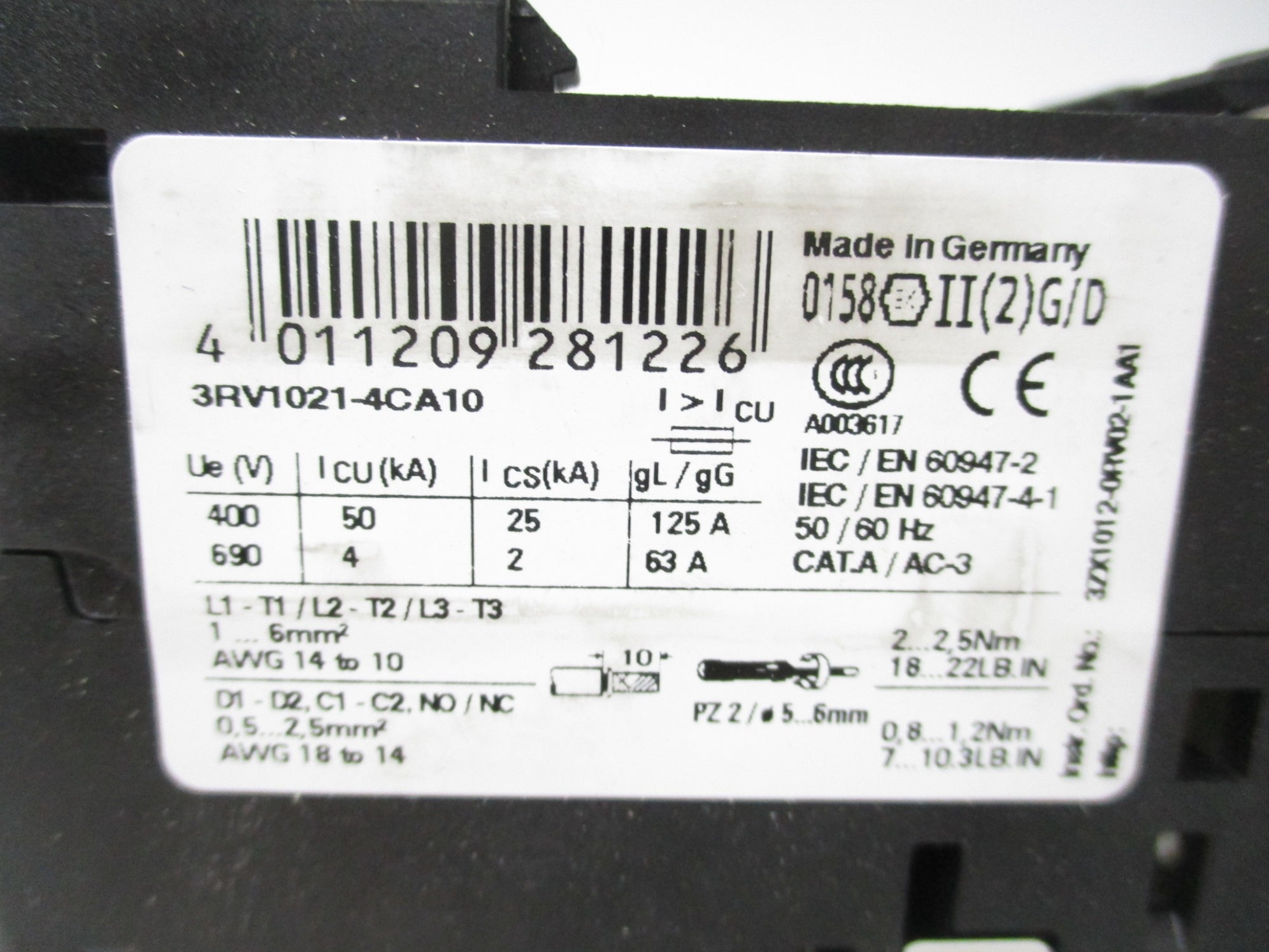 SIEMENS 3RV1021-4CA10 400V 125A NSMP