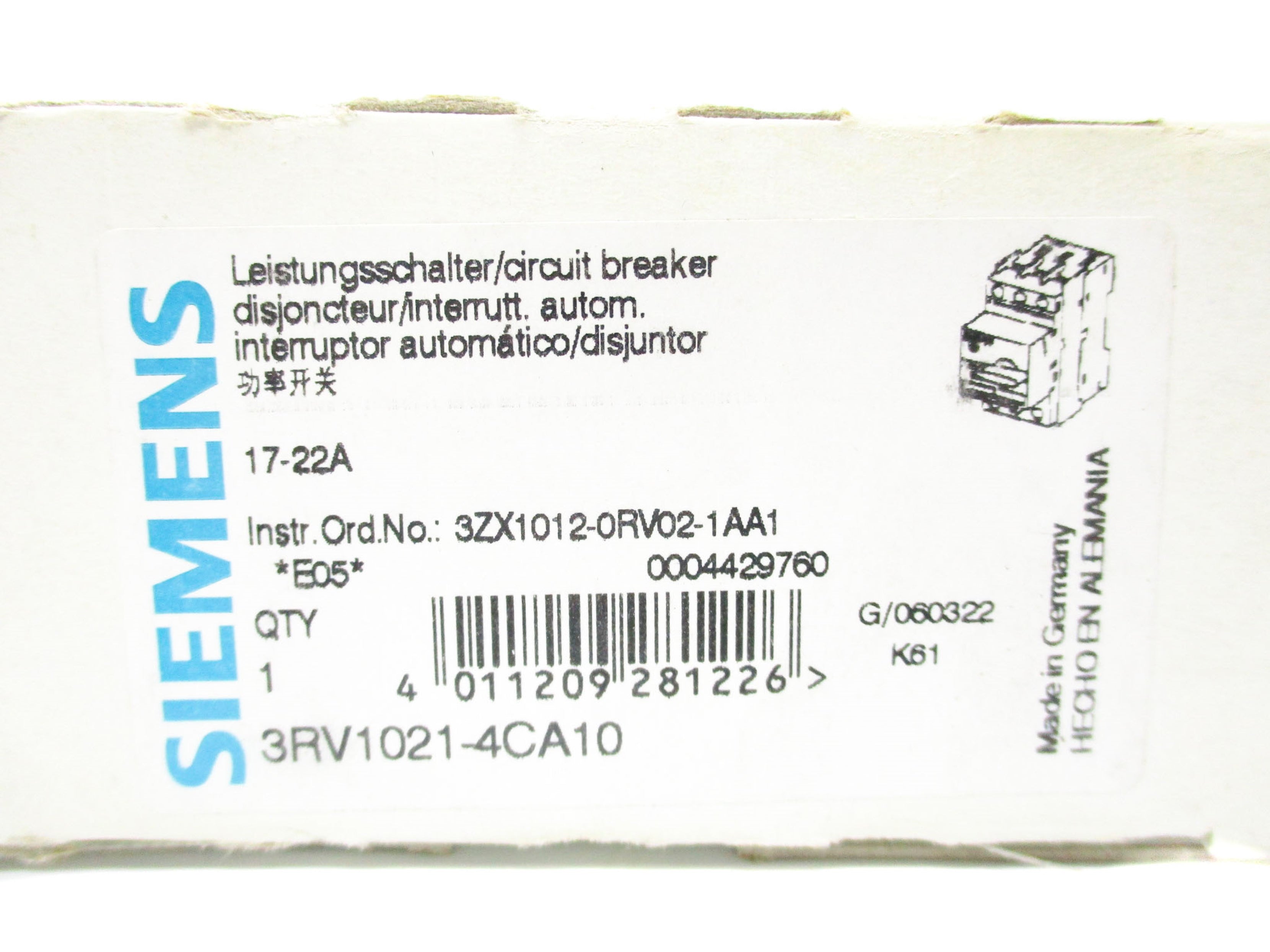 SIEMENS 3RV1021-4CA10 400V 125A NSMP