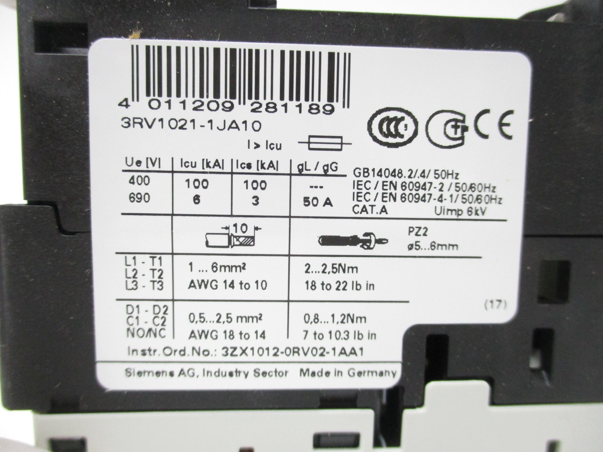SIEMENS 3RV1021-1JA10 400V 50A NSMP