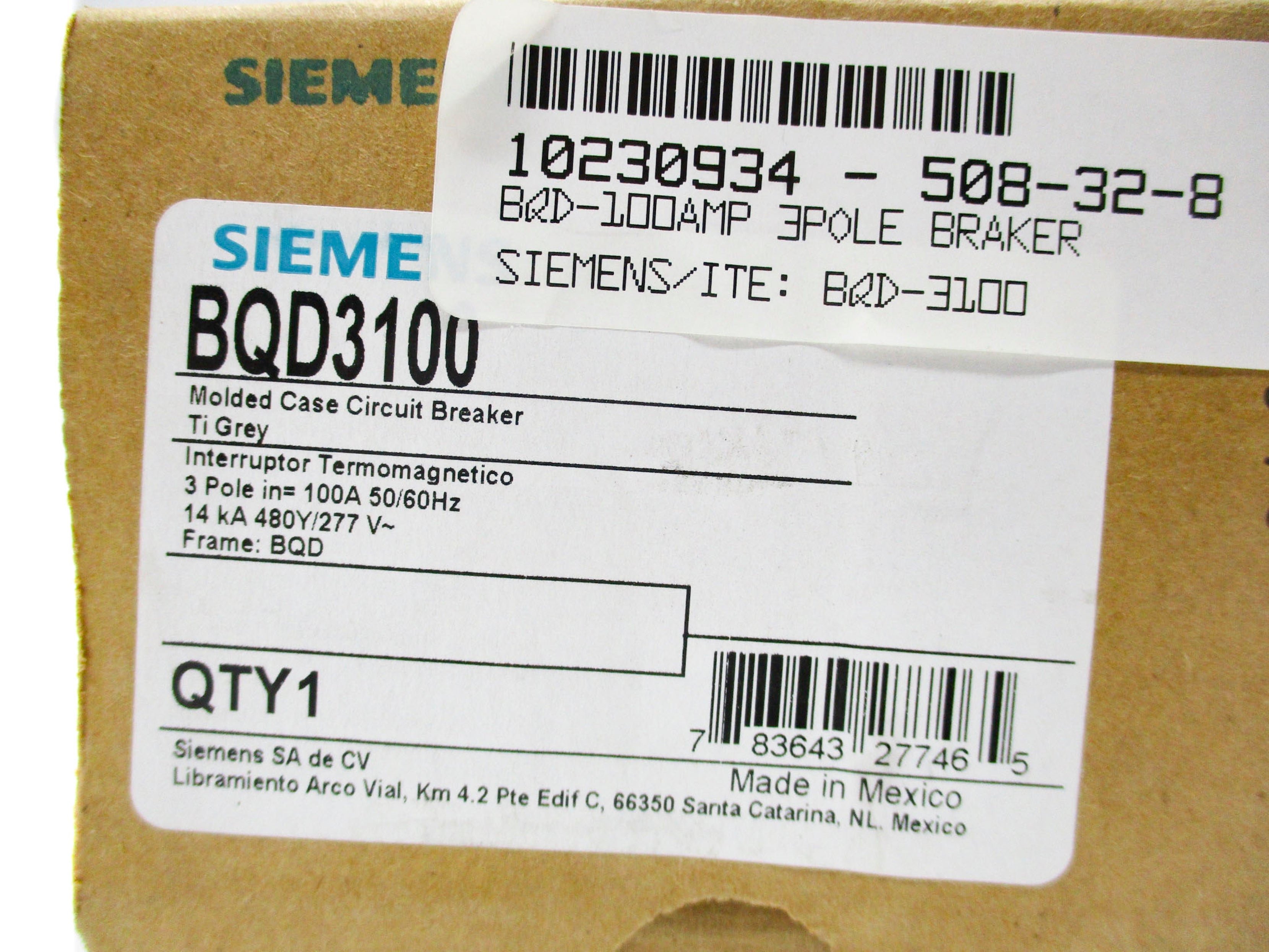 SIEMENS BQD3100 277V 100A NSMP