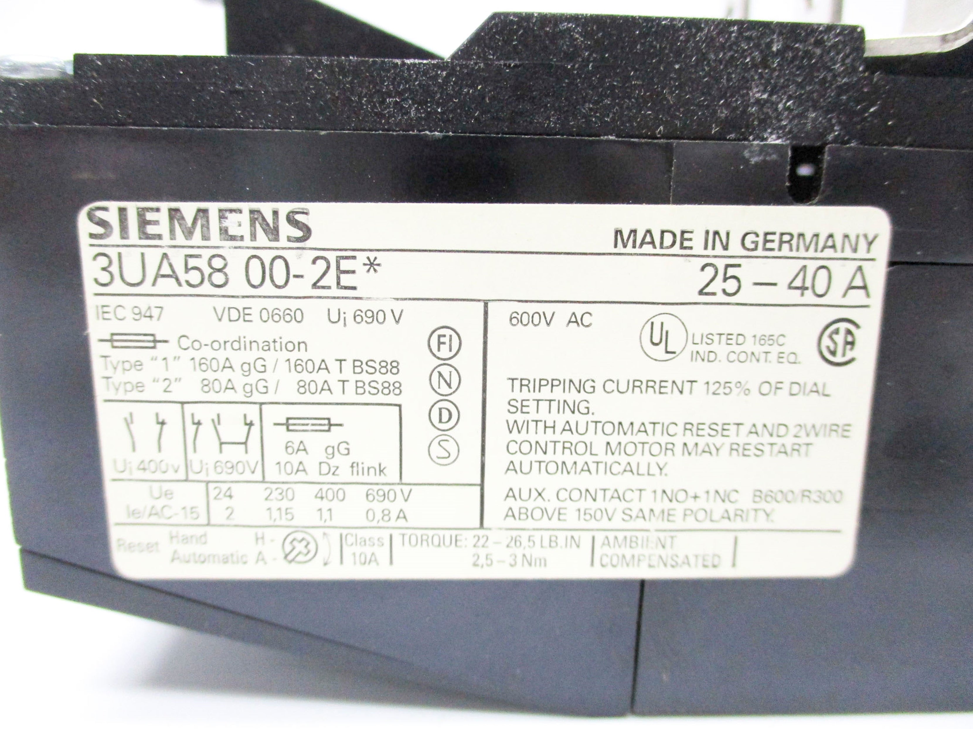SIEMENS 3UA5800-2E 600VAC 25-40A NSMP
