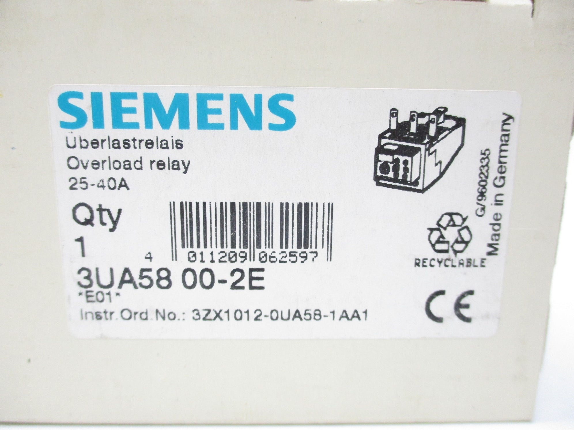 SIEMENS 3UA5800-2E 600VAC 25-40A NSMP