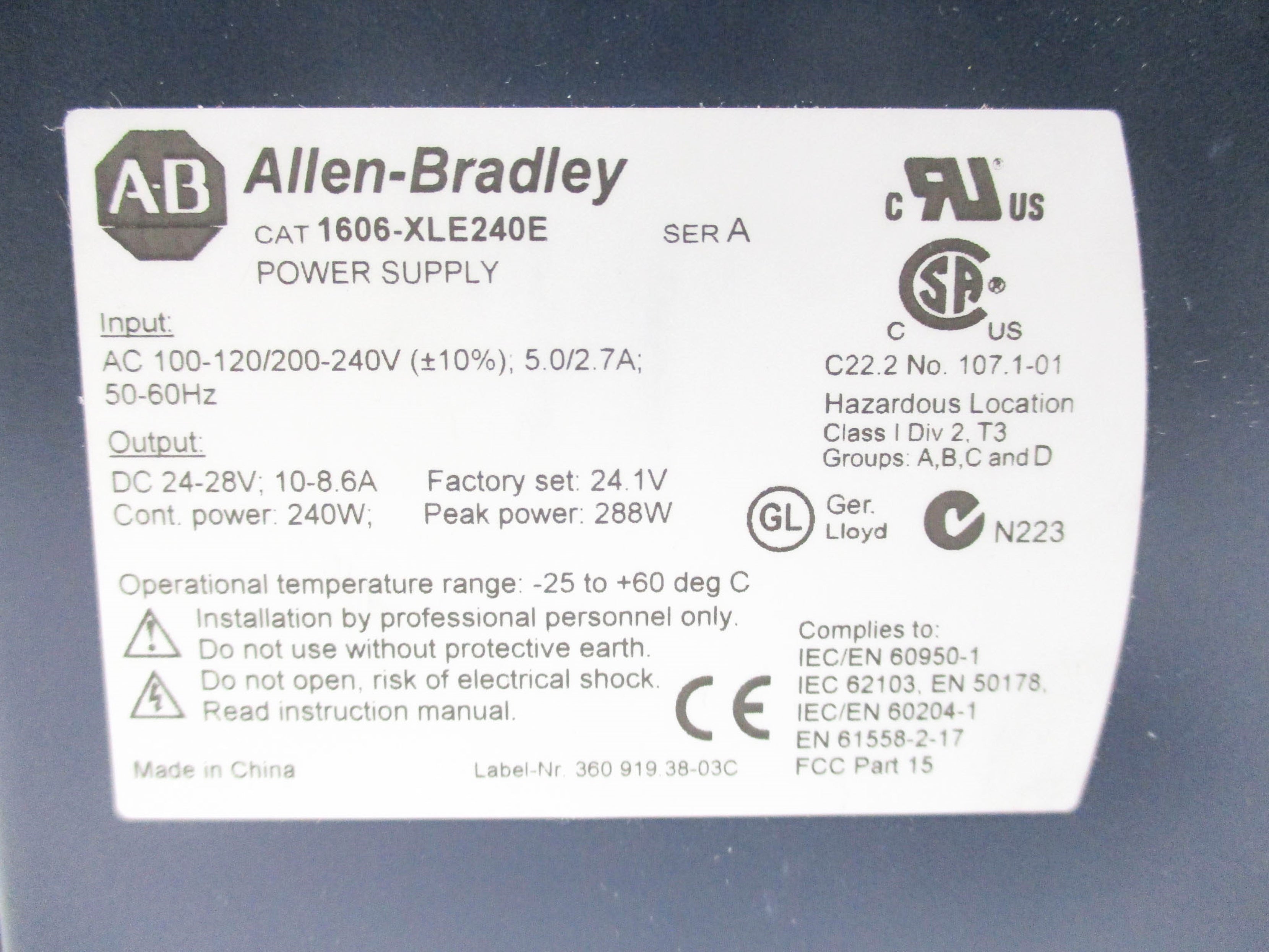 ALLEN BRADLEY 1606-XLE240E SER. A (WH) NSMP
